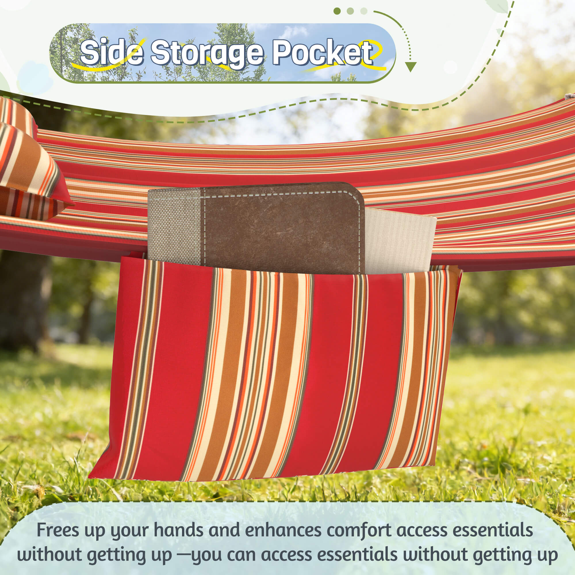 HOMREST Modern Portable Hammock, Outdoor Rope Hammock for Backyard, Beach & Camping, Red Stripes