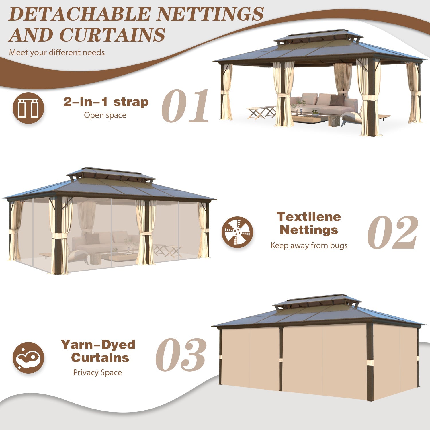 Homrest 12'x20' Hardtop Gazebo, Outdoor Polycarbonate Double Roof Canopy, Aluminum Frame Permanent Pavilion