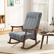 HOMREST Upholstered Rocking Chair with Fabric Padded Seat, Comfortable Rocker Solid Wood for Living Room, Modern High Back Armchair for Adult, Light Gray