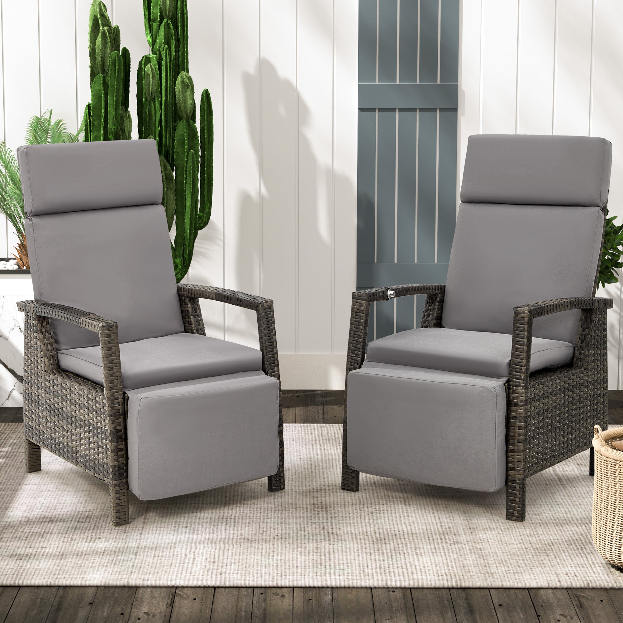 HOMREST Outdoor Recliner Chair Set of 2, up to 150°with Removable Cushion, Grey