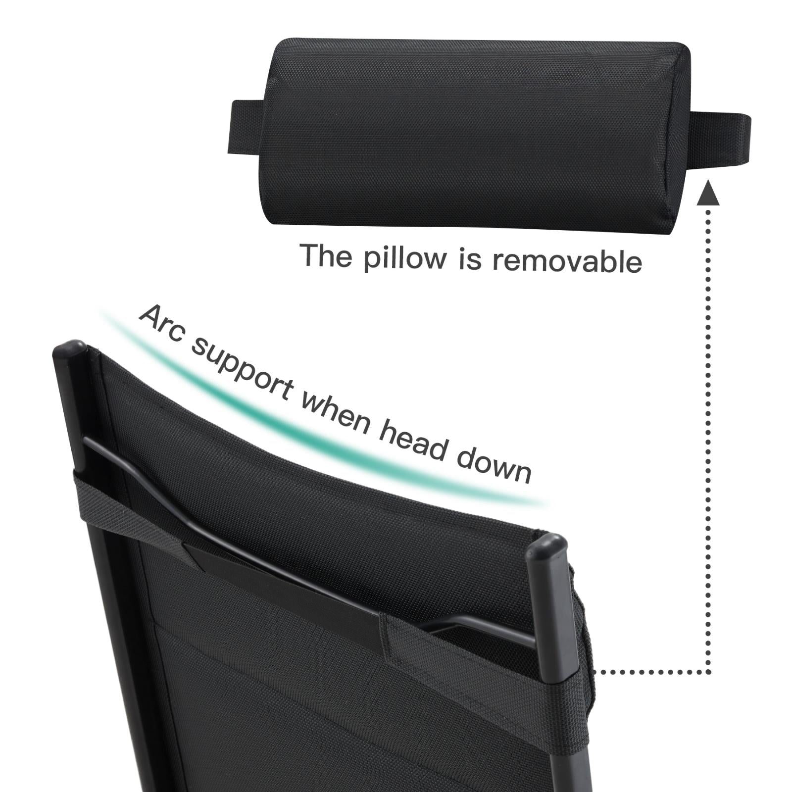 Outdoor Folding Lounge Chair with 7-Position Adjustable Backrest for Poolside, Black