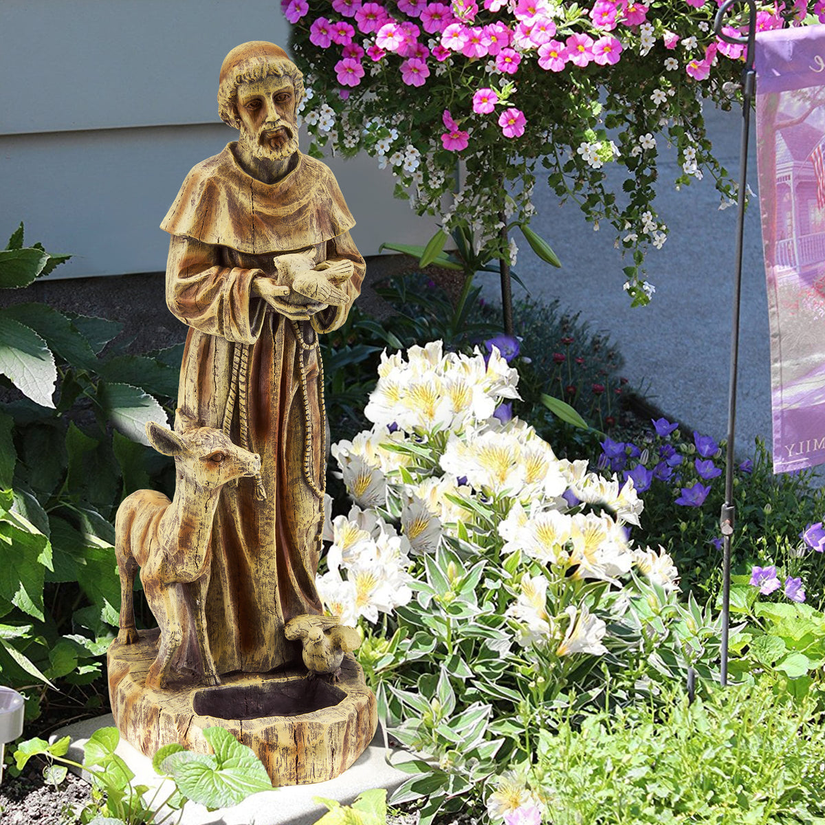 HOMREST St. Francis Religious Garden Decor Statue,nature's Nurturer With Bird Feeder