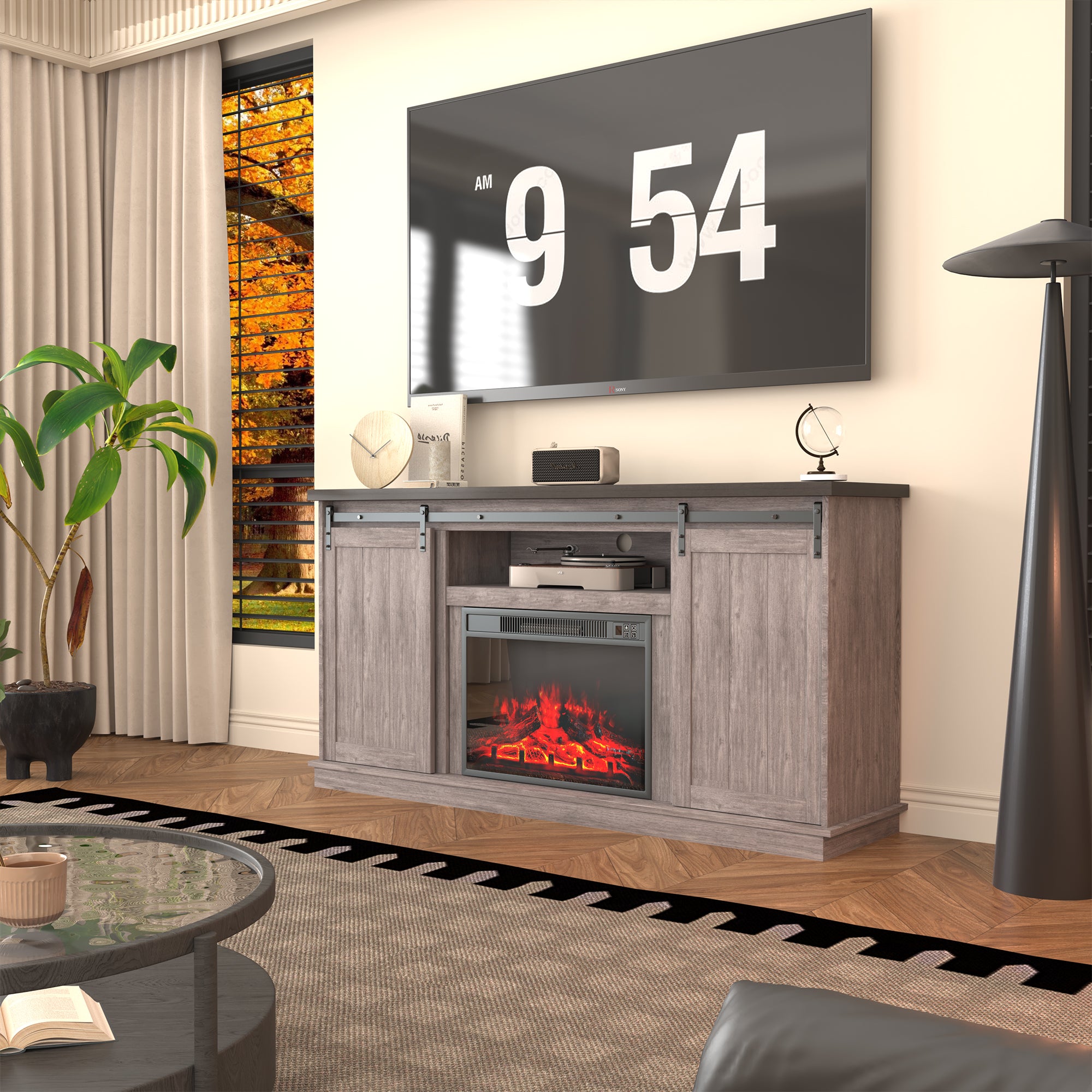 rustic-tv-stand-with-electric-fireplace​