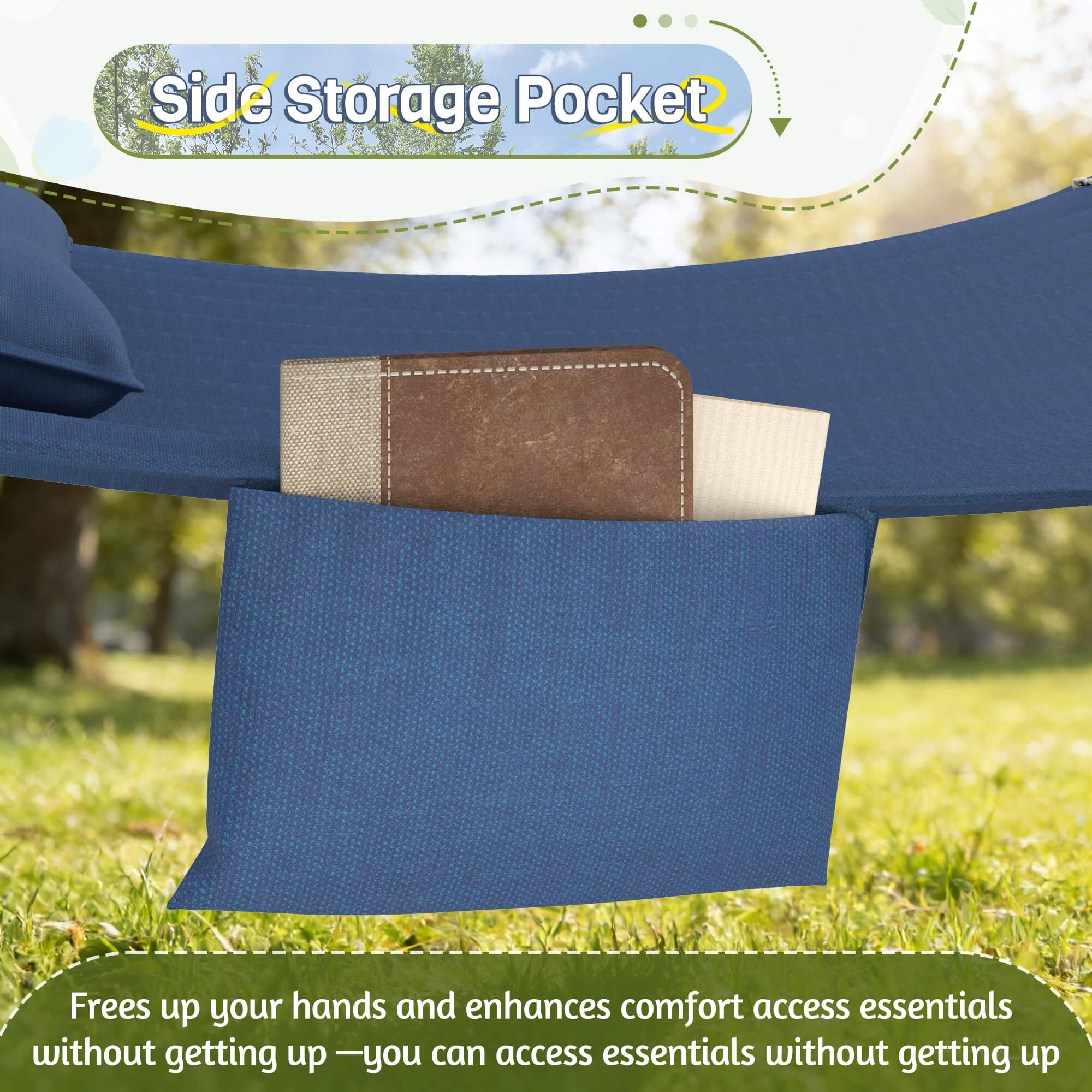 HOMREST Modern Portable Hammock, Outdoor Rope Hammock for Backyard, Beach & Camping, Navy Blue