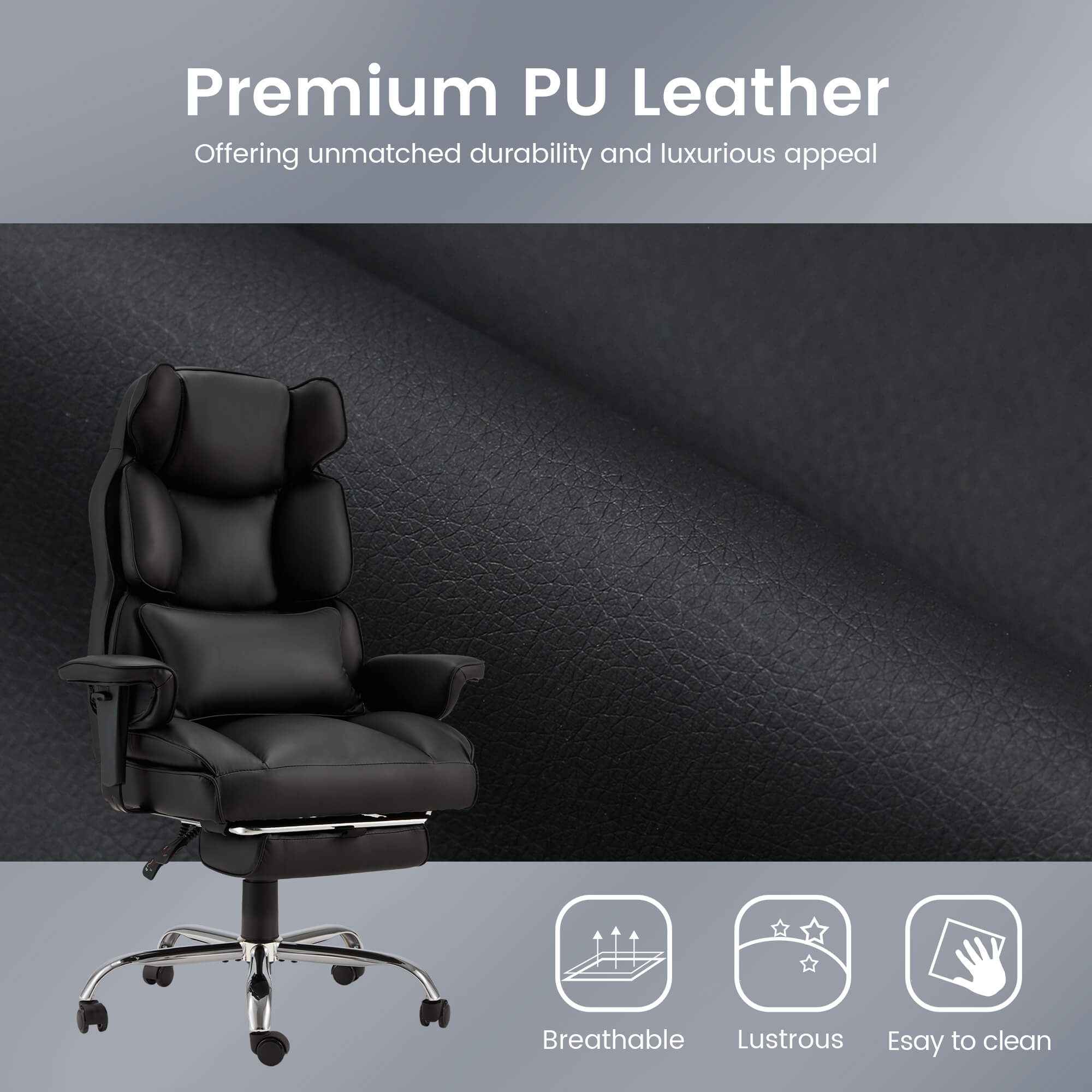 Executive Ergonomically Designed Office Chair with Footrest, Lumbar Support Black