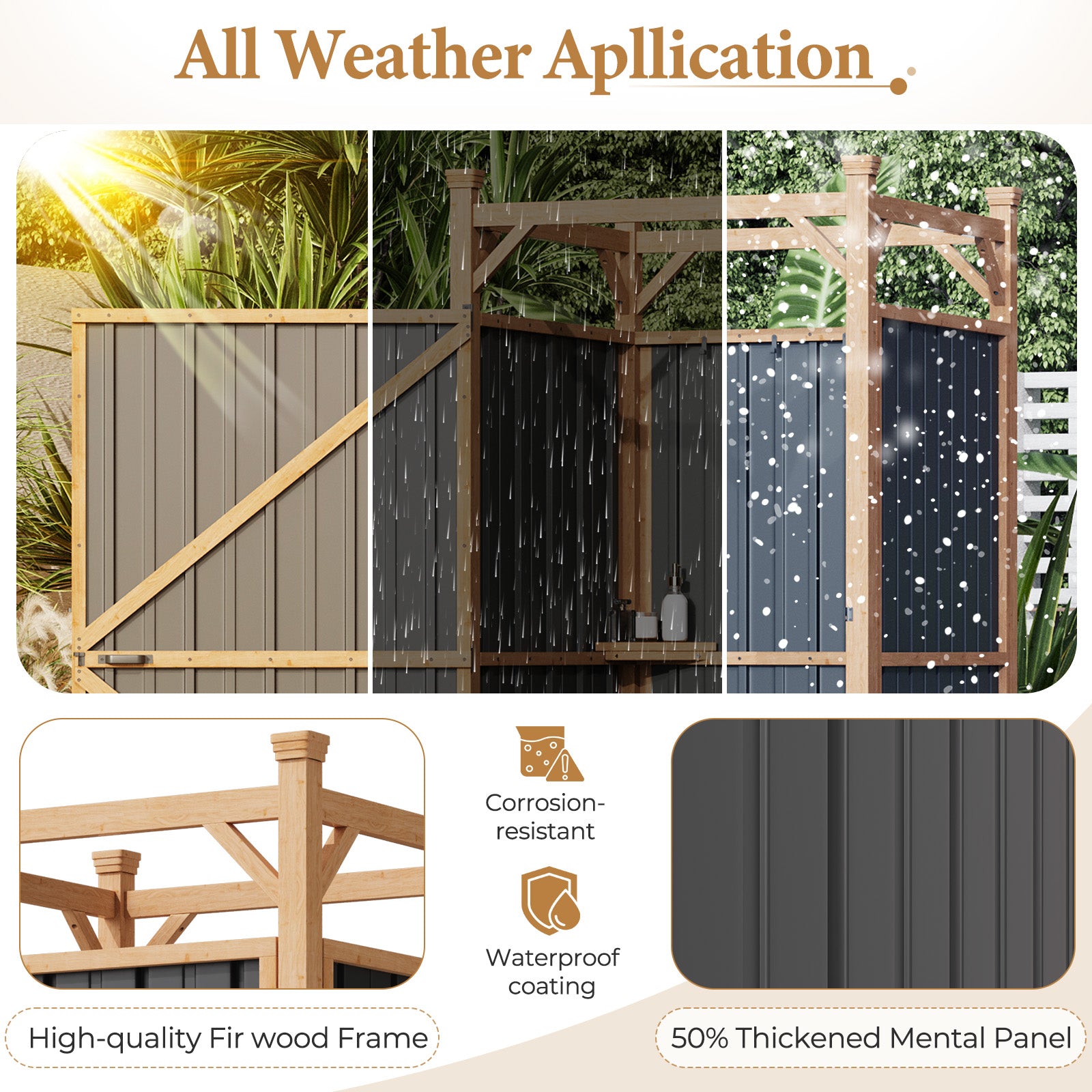 HOMREST Outdoor Shower Enclosure with Lockable Door, Weatherproof Outdoor Shower Stall with Metal Panels, Hooks & Shelves - Perfect for Pool Wash Station, Backyard & Beach Rinse Area Small Version