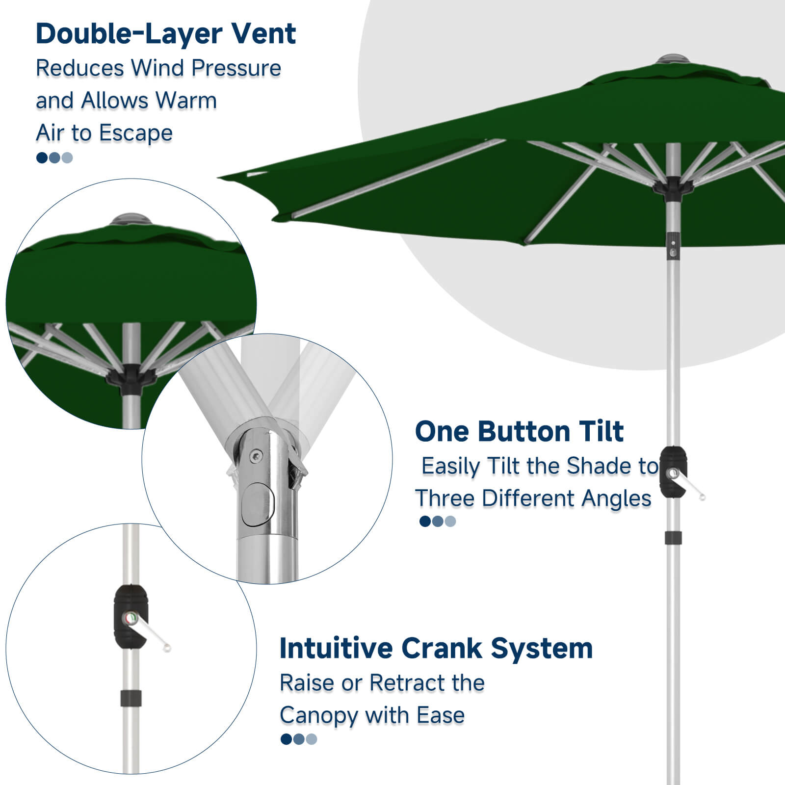 HOMREST 10FT Aluminum Outdoor Patio Umbrella with Push Button Tilt Function, Green