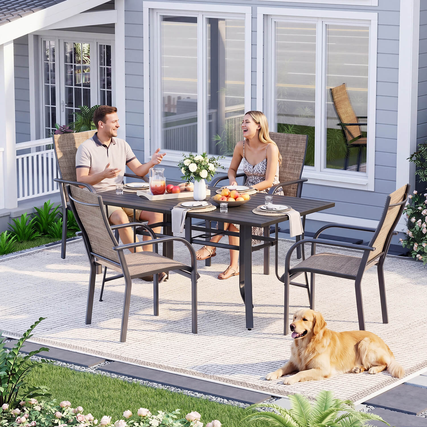HOMREST Patio Chairs Set of 4, 330 LBS Capacity, 17.83" Widened Outdoor Dining Chairs with All Weather Quick-Drying Textilene & Metal Frame, Brown