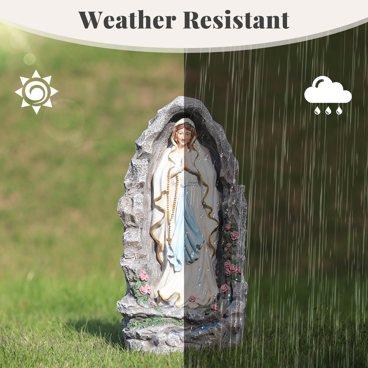 HOMREST Our Lady of Lourdes Statue 17.3 Inch Virgin Mary Grotto Figurine Catholic Praying Sculpture for Garden Home Patio Religious Decor