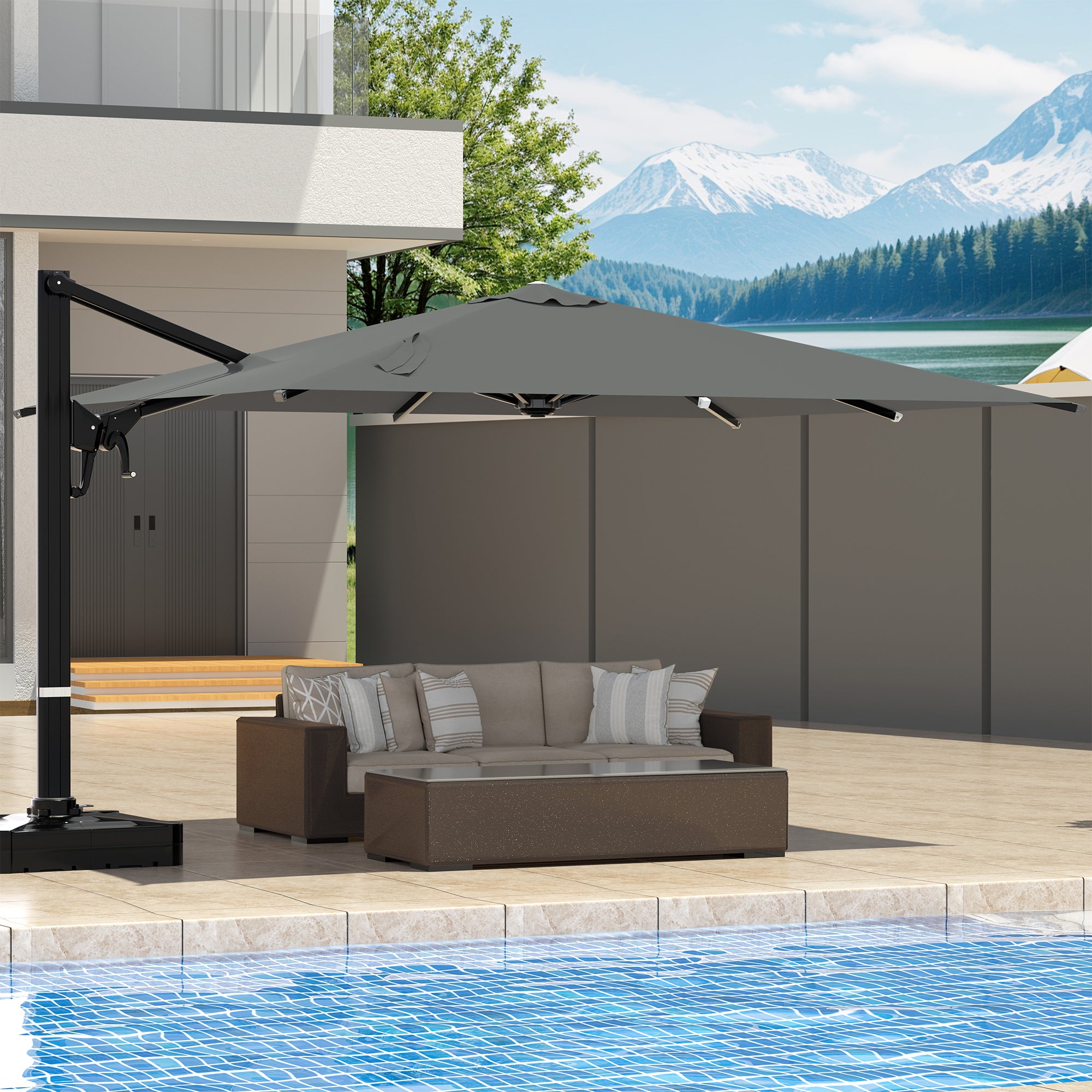 HOMREST 10x13ft Large Rectangular Cantilever Umbrella with 360° Rotation & 6 Adjustable Heights, Outdoor Patio Umbrella for Garden, Pool, Deck, Gray (Base Excluded)