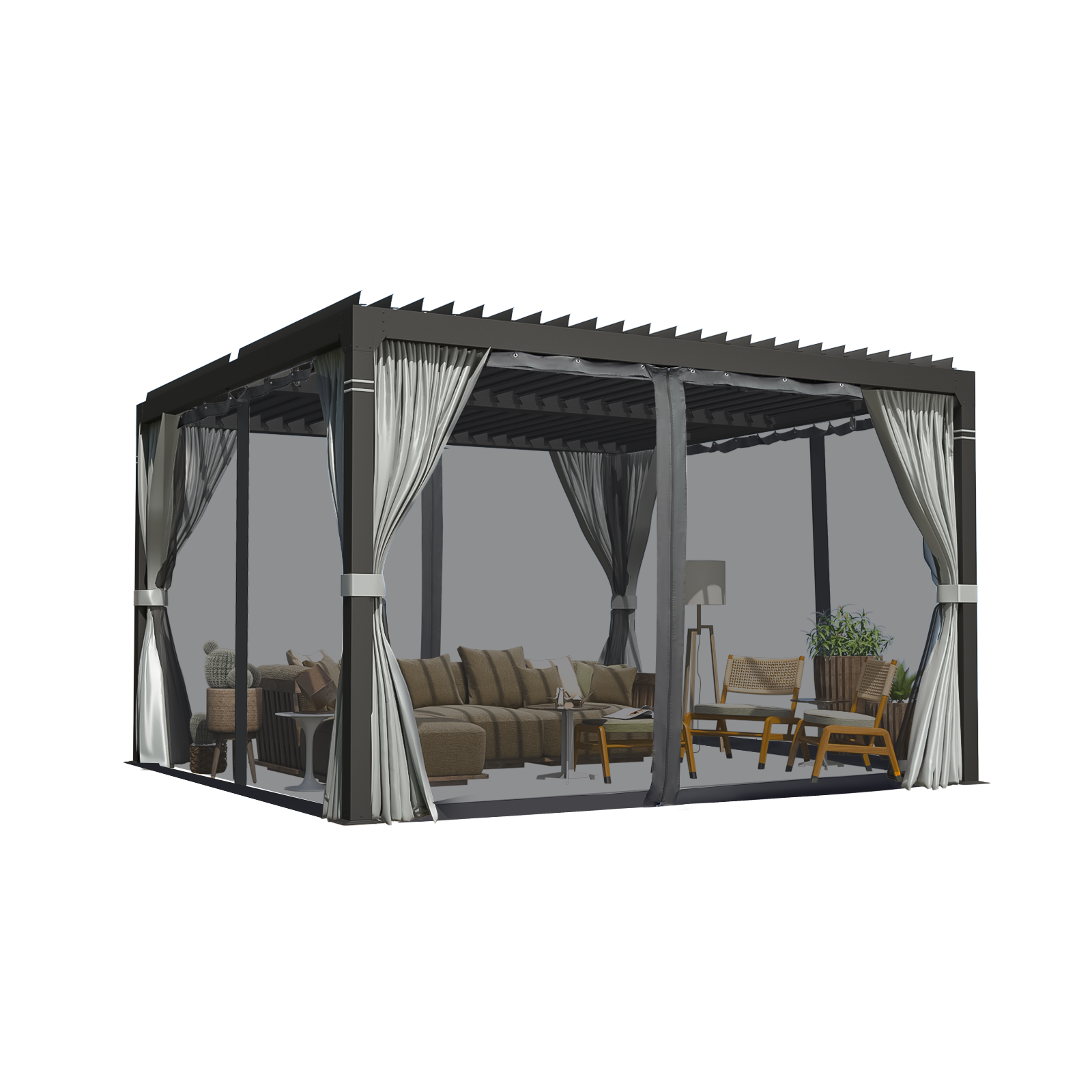 HOMREST Louvered Pergola 10x10 Outdoor Hard Top Pergola with Aluminum Frame, Gray-Black