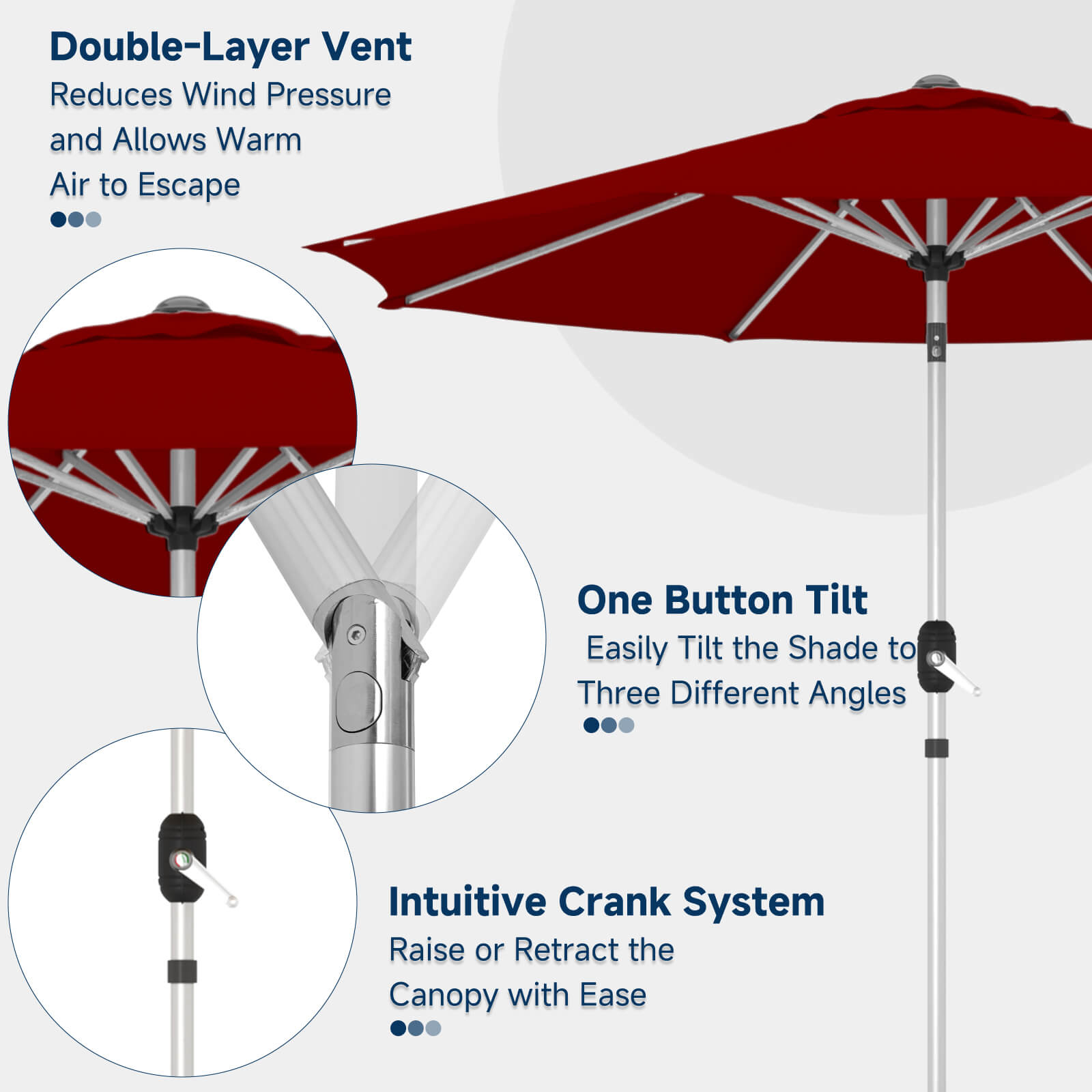 Homrest 9FT Aluminum Patio Umbrella, Fade-Resistant with Push Tilt, 8 Sturdy Aluminum Ribs Burgundy