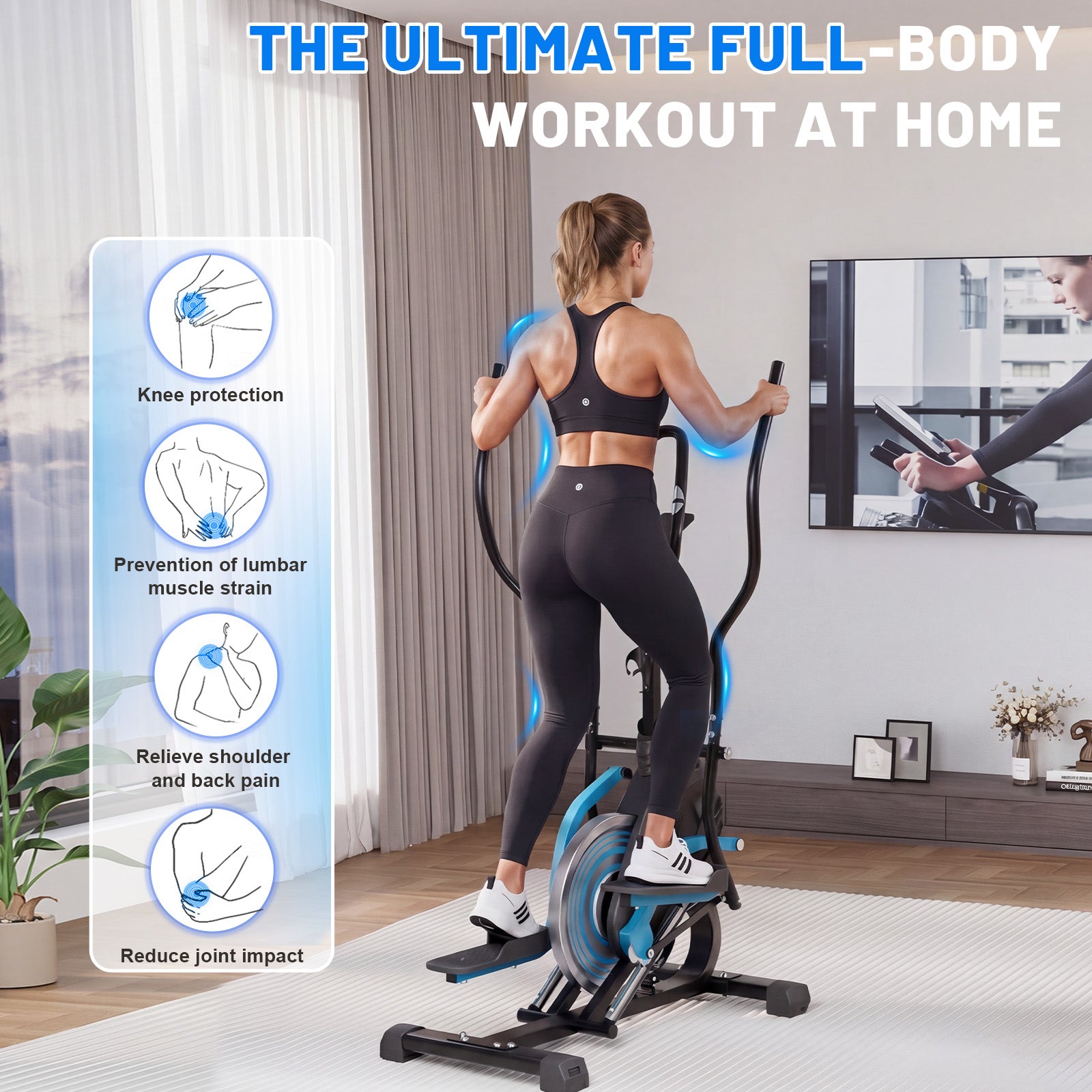 HOMREST 3-in-1 Elliptical Exercise Machine for Home, Cardio Climber & Stair Stepper with 18LB Flywheel, 16-Level Magnetic Resistance, 15.5” Stride, 300LB Capacity, Quiet Compact Trainer