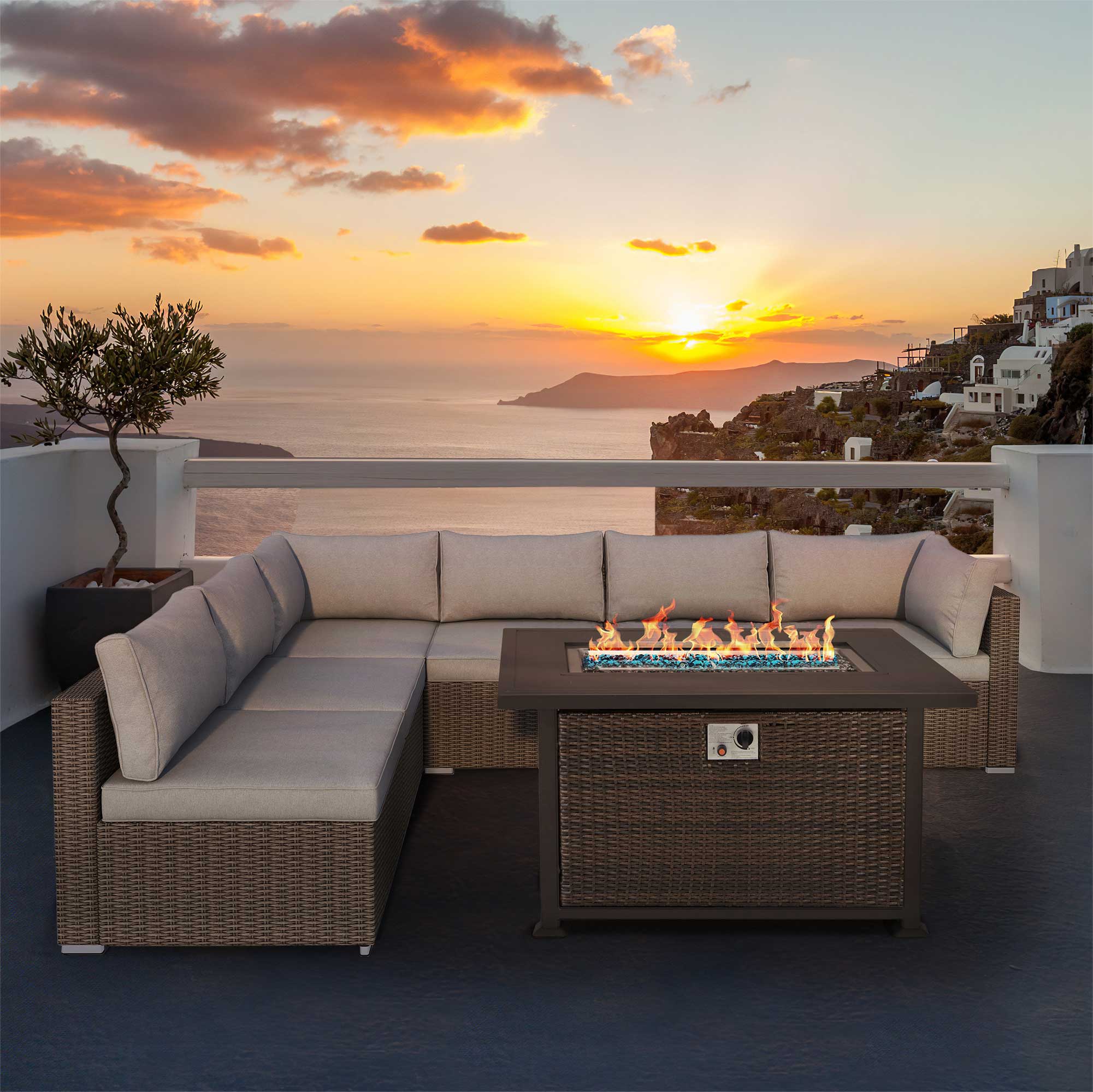 Patio furniture set with propane fire pit table for balcony, porch and poolside. | Homrest furniture