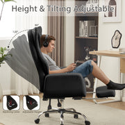 HOMREST Ergonomic Cross Legged Office Chair with Footrest,Big and Tall Leather Executive Chair with Reversible Armrest,Lumbar Pillow and Wheels,155° Reclining Computer Wide Desk Chair for Home,Office (Black)