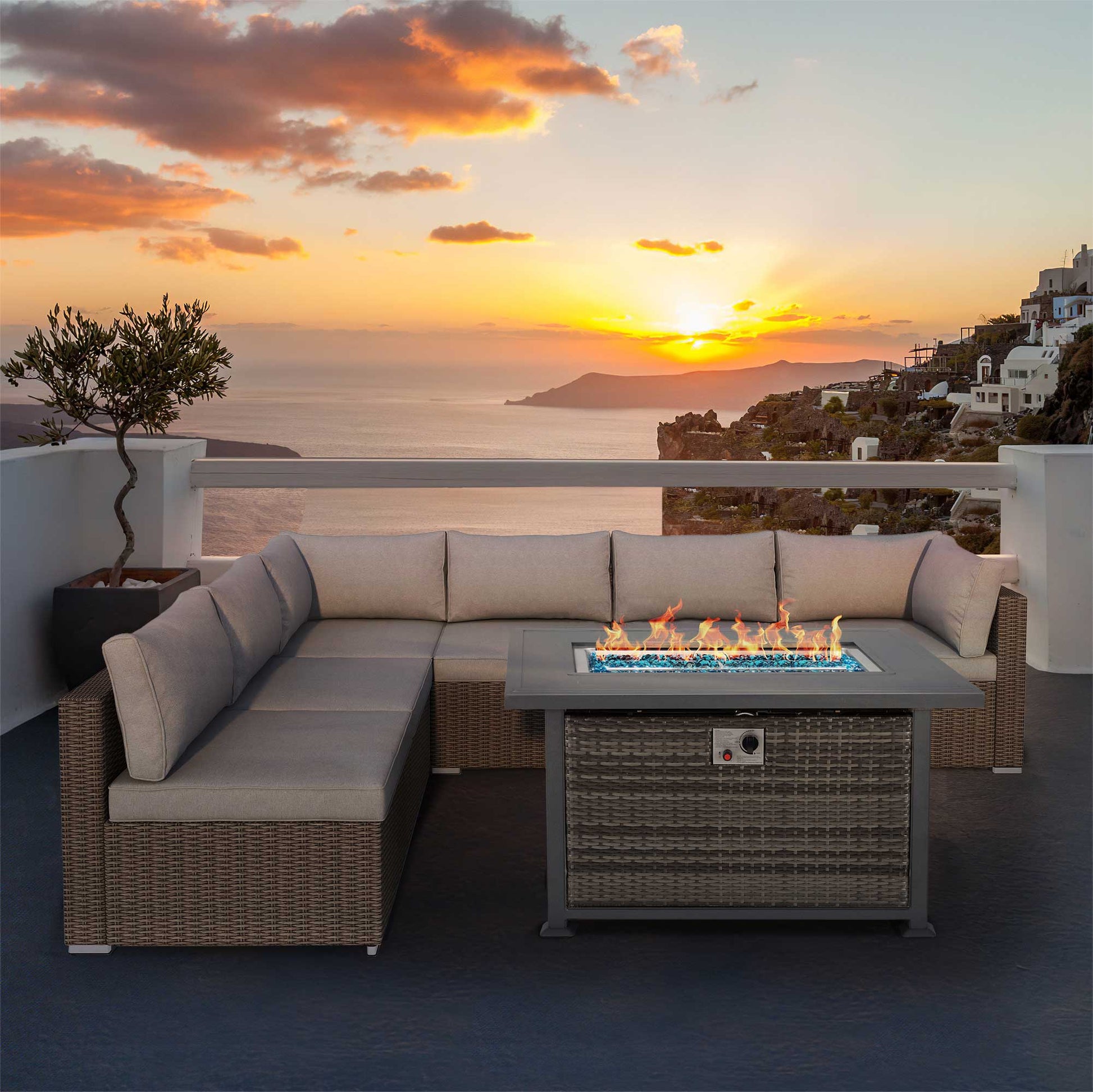 44 in Fire Pit Table 50,000 BTU Auto-Ignition Propane Fire Pit with 2 Hidden Side Hooks, Dark Gray