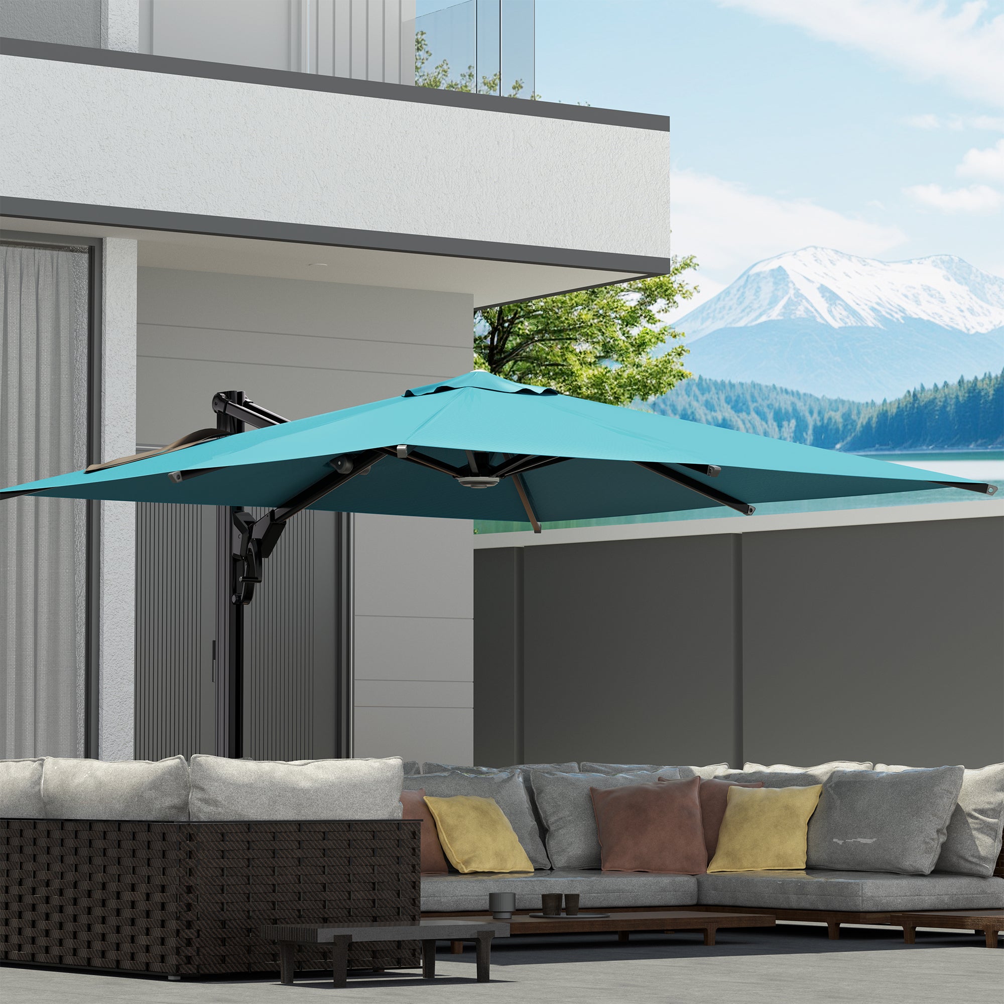 HOMREST 10x10ft Large Rectangular Cantilever Umbrella with 360° Rotation & 6 Adjustable Heights, Blue (Base Excluded)