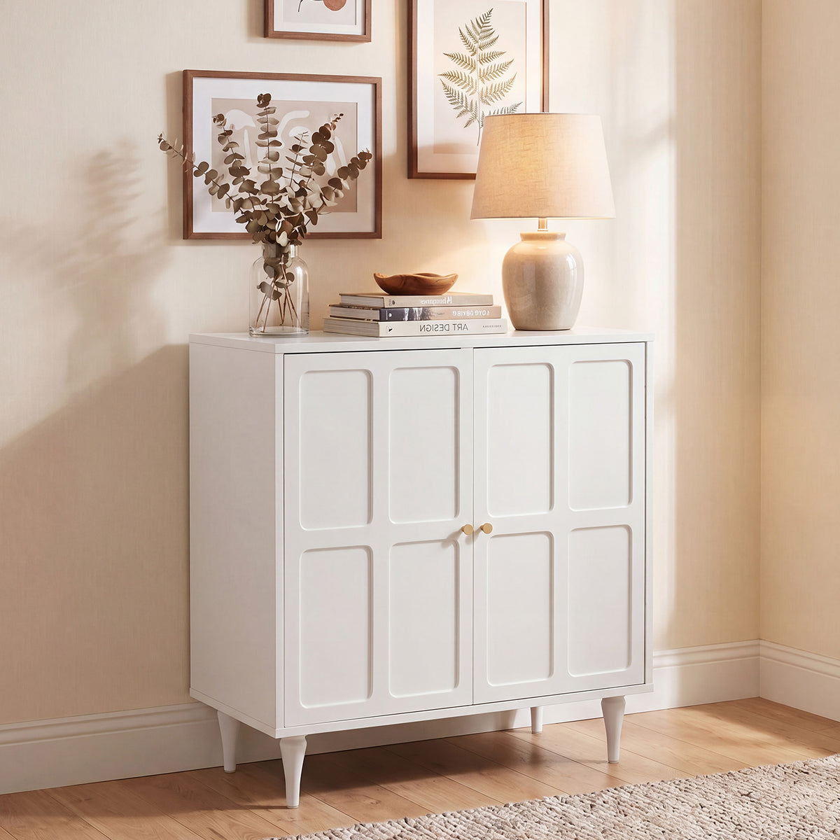HOMREST Storage Cabinet with 2 Doors and Adjustable Shelves, Sideboard, White