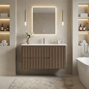 Homrest 36" Wall Mounted Single Bathroom Vanity With Ceramic Sink, Bathroom Vanity With Spacious Cabinet And 2 Soft-close Drawers,  Brown