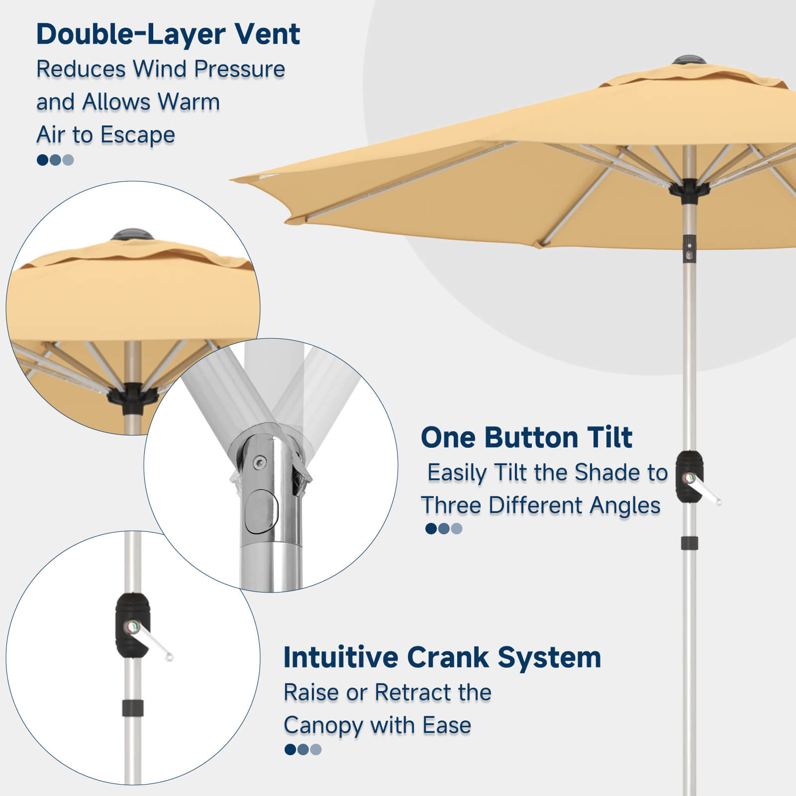 Homrest 9FT Aluminum Patio Umbrella, Fade-Resistant with Push Tilt, 8 Sturdy Aluminum Ribs Beige