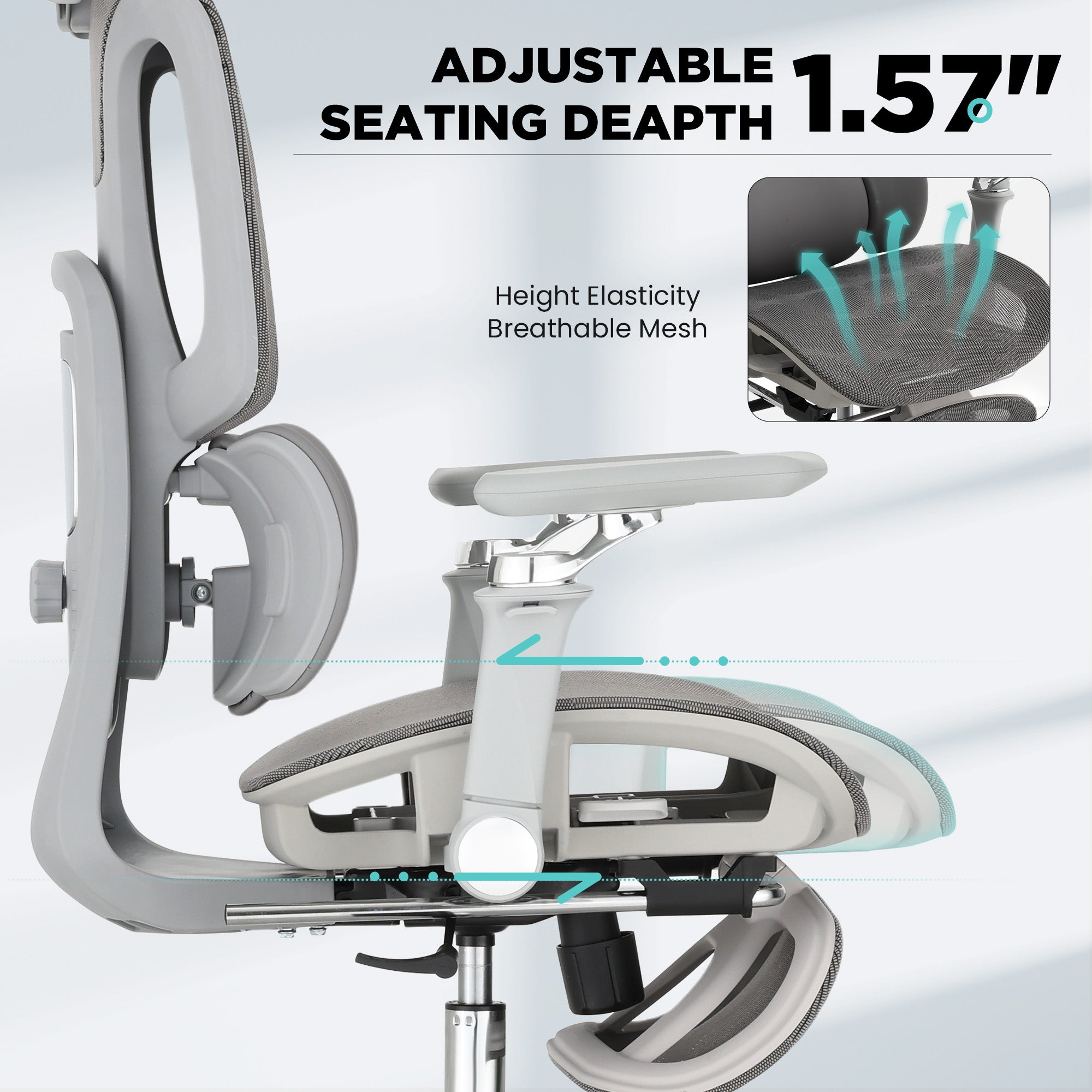 HOMREST Ergonomic Office Chair with 3-Zone Dynamic Lumbar Support, Big and Tall Mesh Office Chair with Footrest, Adjustable Seat Depth,4D Headrest,6D Armrests, Swivel Executive Chair for Home Office, Grey