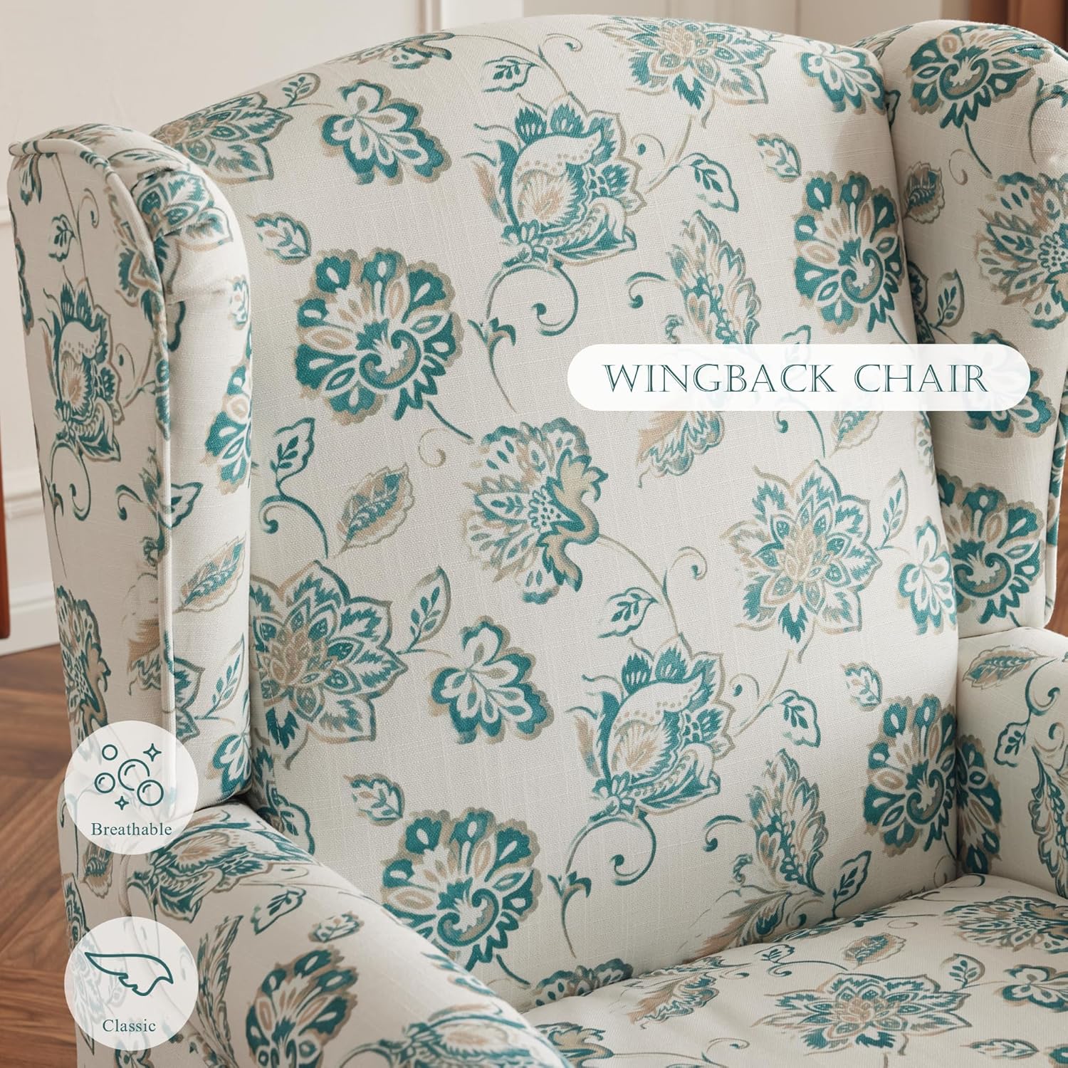 HOMREST Fabric Accent Chair for Living Room Bedroom Reading, Light Cyan Floral