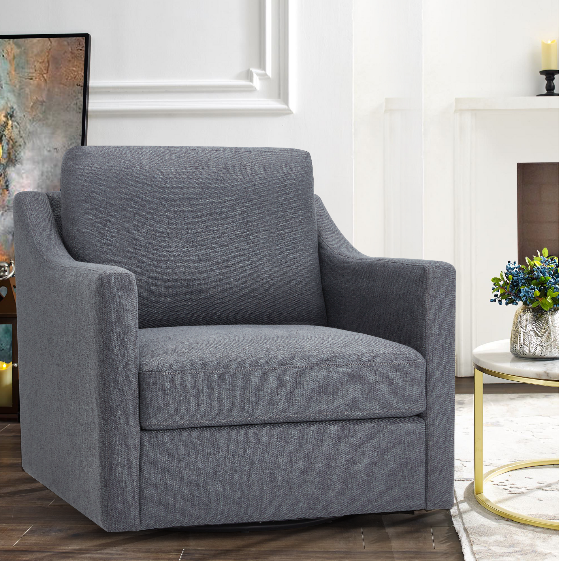  Swivel Accent Chair,Linen Fabric Armchair with Removable Cover for Living Room and Reception Room, Gray | Homrest Furniture