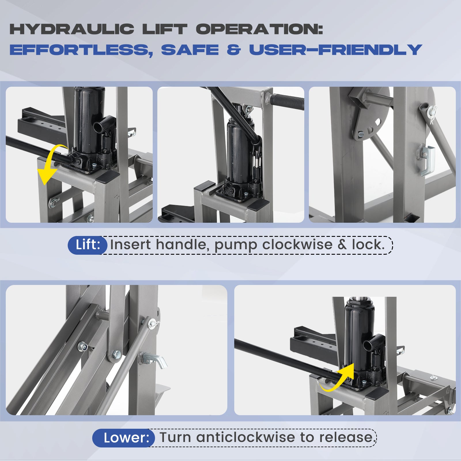 HOMREST 750LB Hydraulic Mower Lift for 36.0-50.5" Axle, 24" Lawn Tractor Jack with 3-Height Adjustment, Zero Turn Mower Lift for Maintenance & Repair, Grey