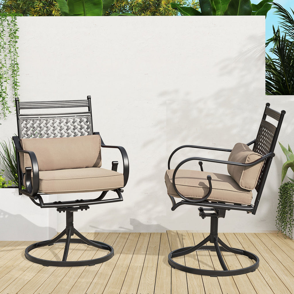 homrest Patio Swivel Chair Set of 2, Outdoor Dining Chairs with Cushions for Porch, Deck, and Garden, Khaki