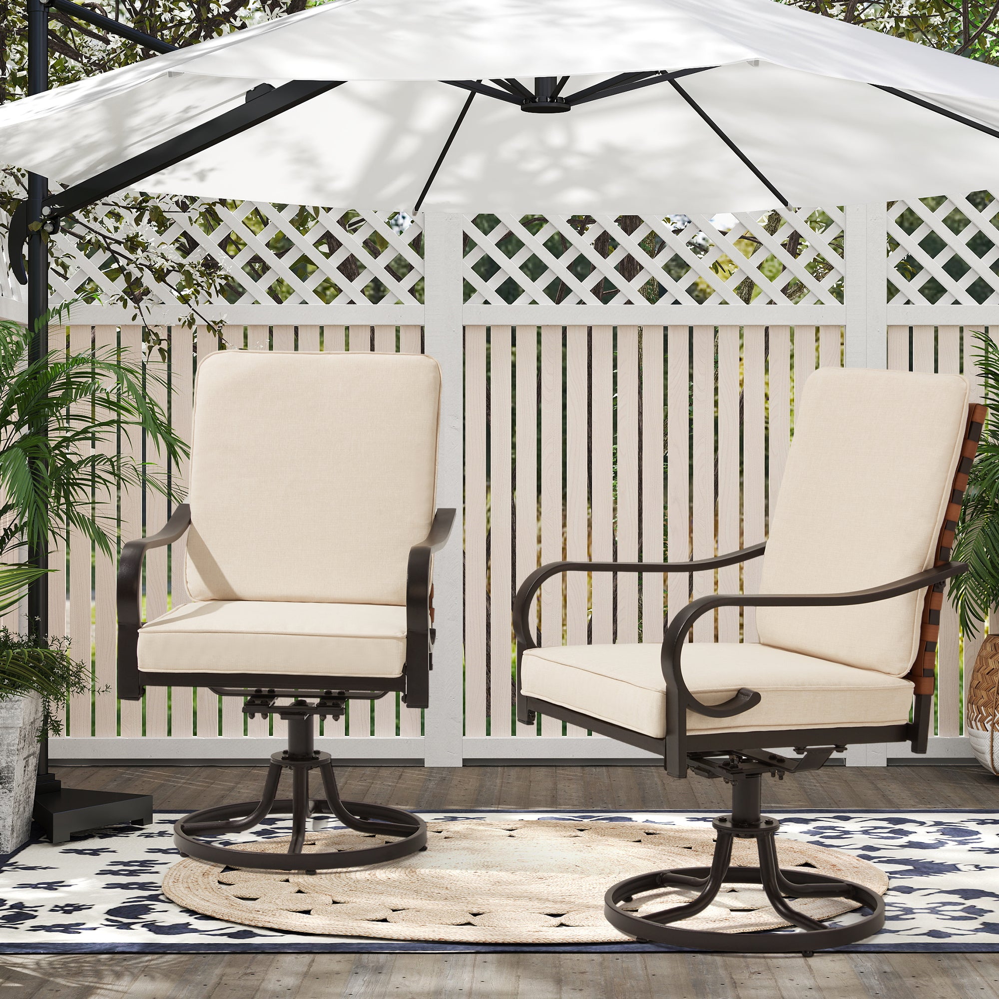 HOMREST Swivel Patio Chairs Set of 2, Heavy Duty Outdoor Dining Chairs, Beige