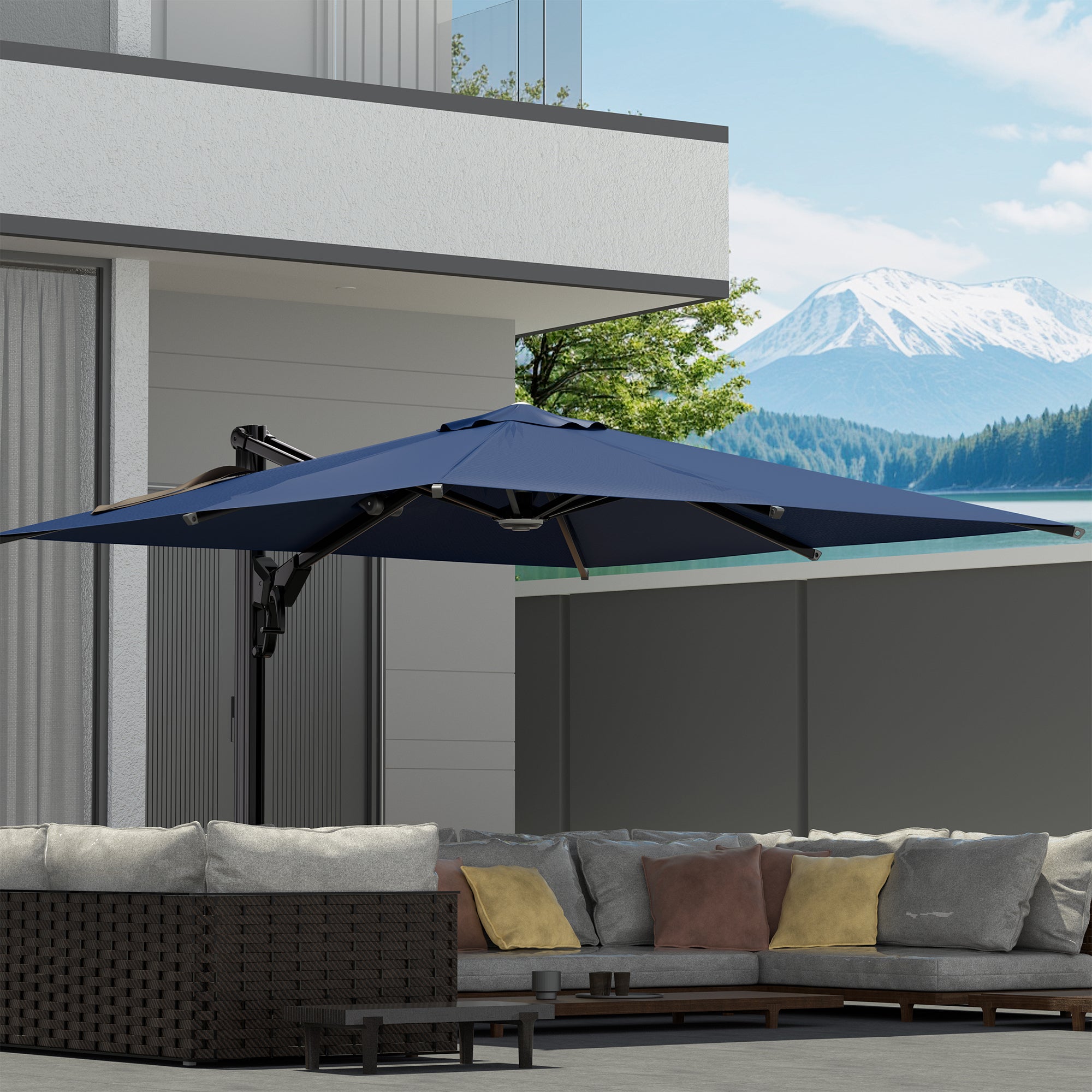 HOMREST 10x10ft Large Rectangular Cantilever Umbrella with 360° Rotation & 6 Adjustable Heights, Navy (Base Excluded)