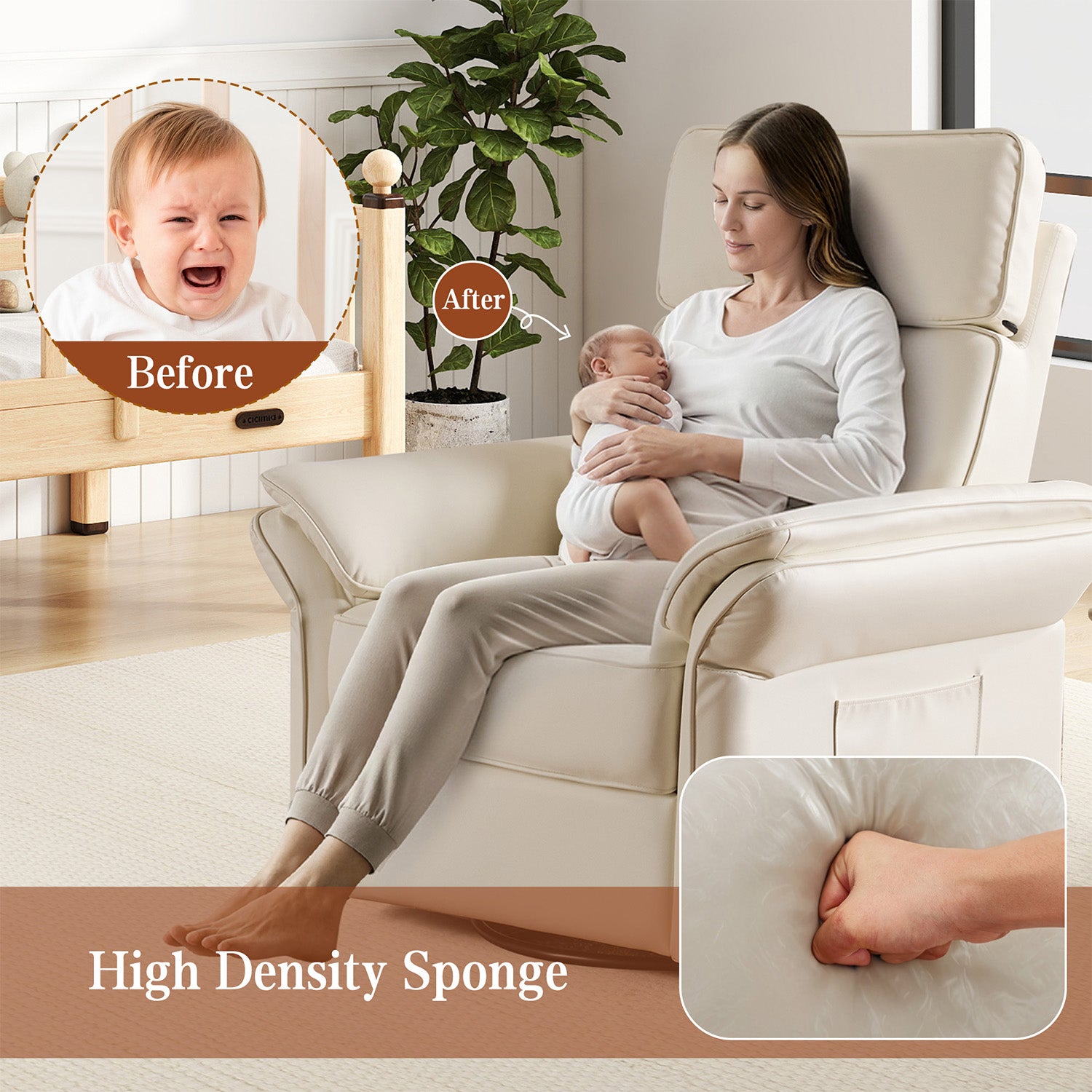 HOMREST Power Swivel Rocking Recliner Chair with Adjustable Headrest and Armrests, Beige