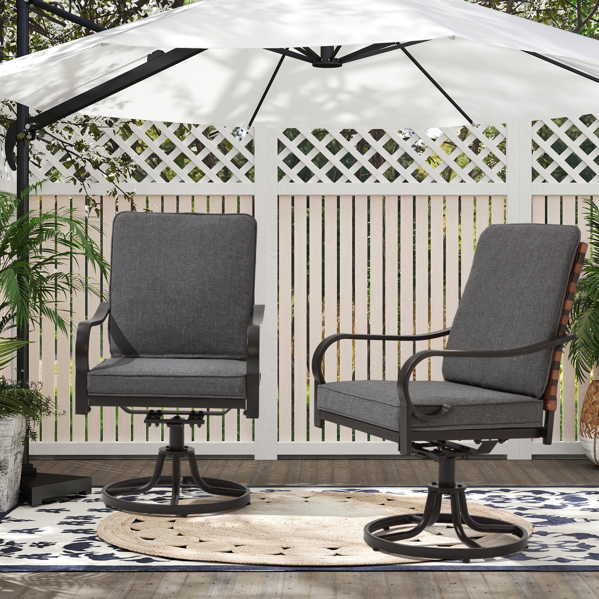 HOMREST Swivel Patio Chairs Set of 2, Heavy Duty Outdoor Dining Chairs, Gray