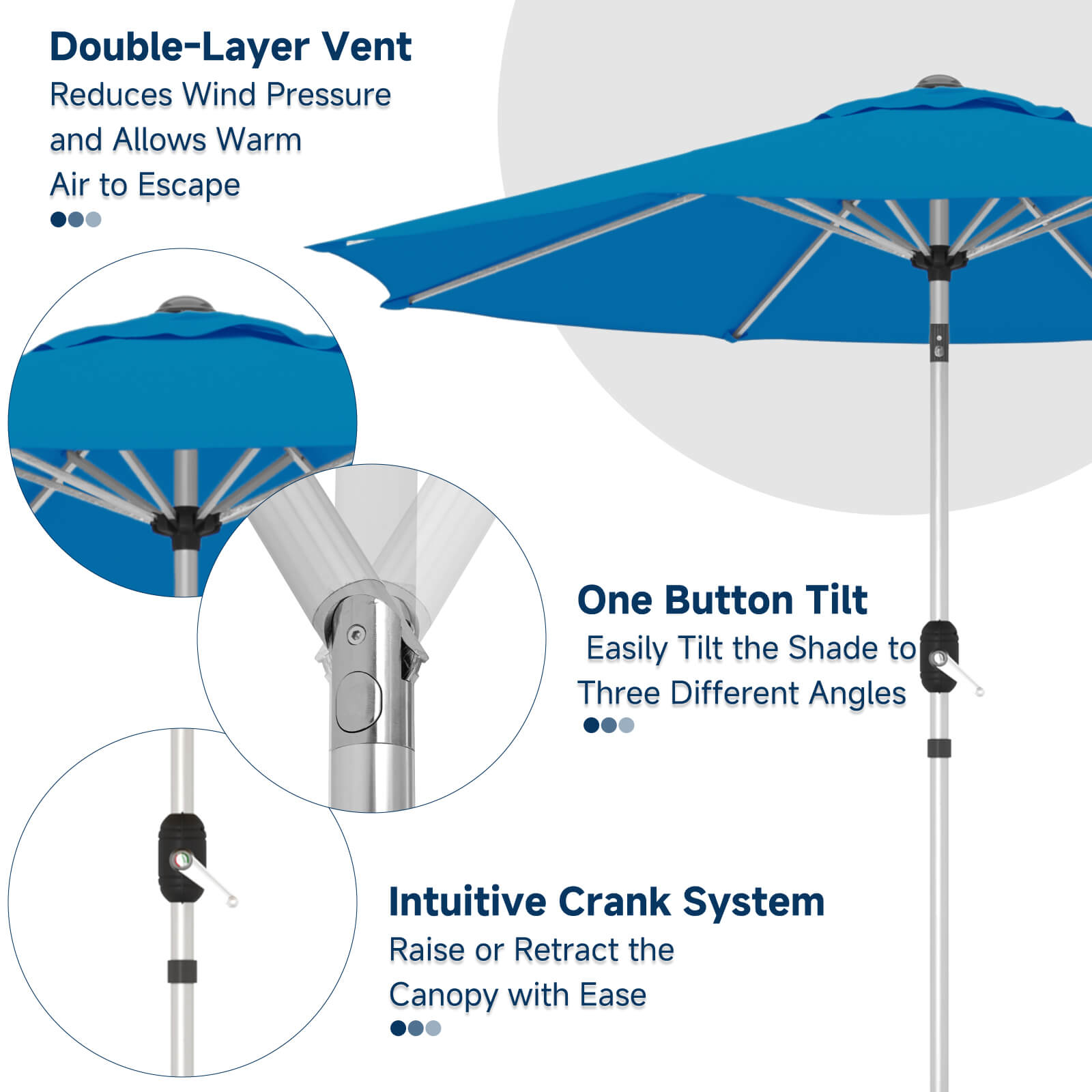 HOMREST 10FT Aluminum Outdoor Patio Umbrella with Push Button Tilt Function, Royal Blue