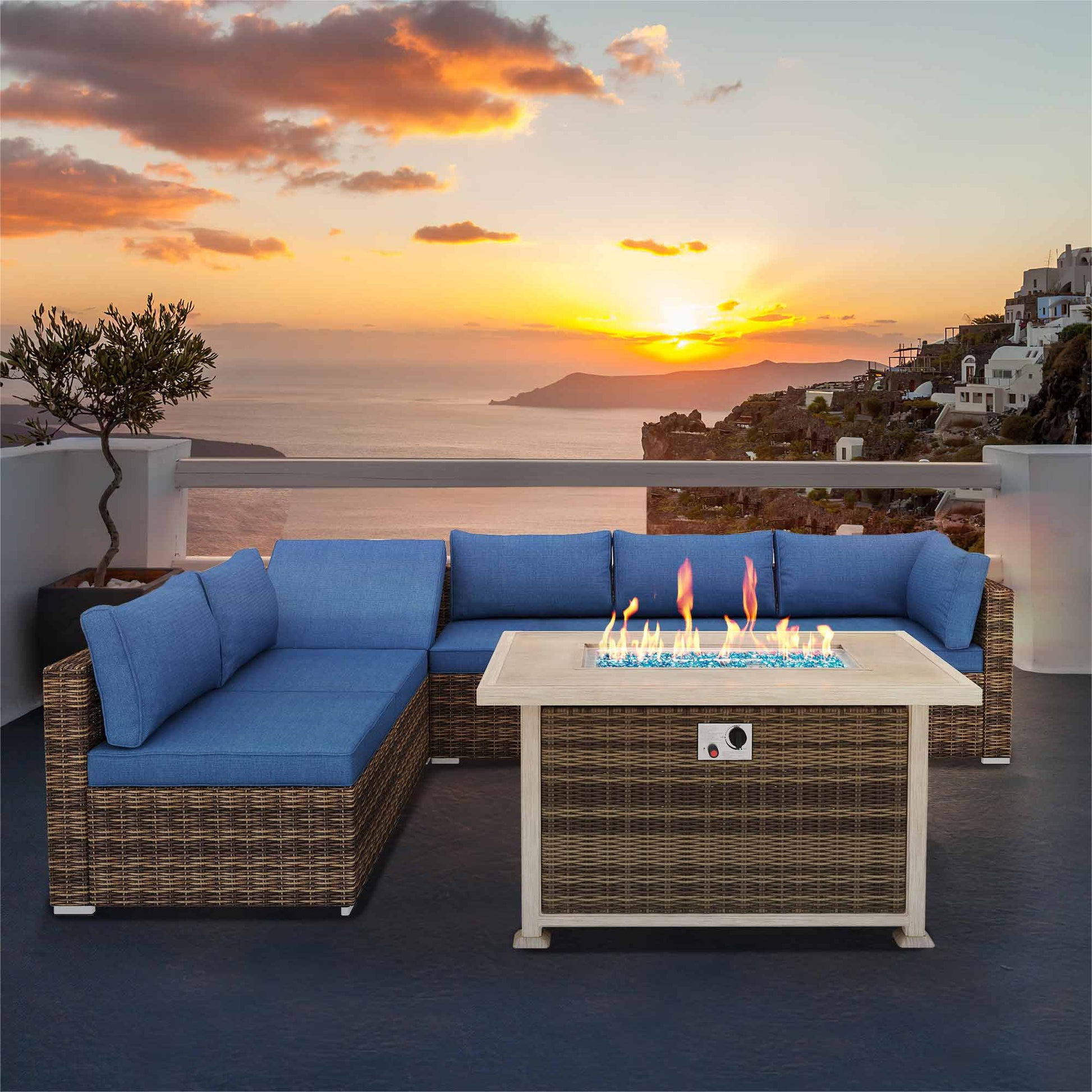 44 in Outdoor Fire Pit Table 50,000 BTU Auto-Ignition Propane Fire Pit with 2 Hidden Side Hooks Brown