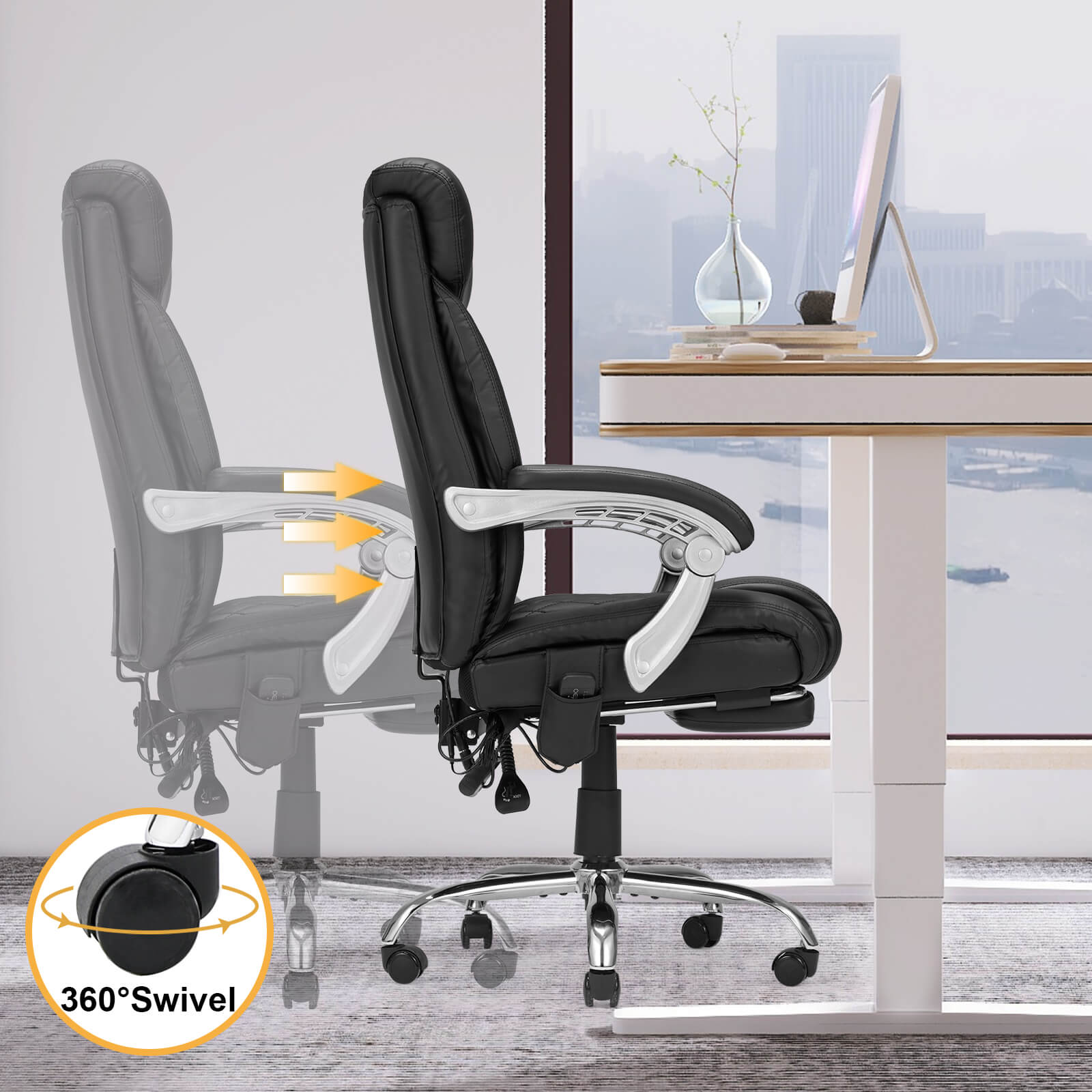Executive Office Chair, Ergonomic Home Office Desk Chair Big and Tall with Heat and Massage, Black