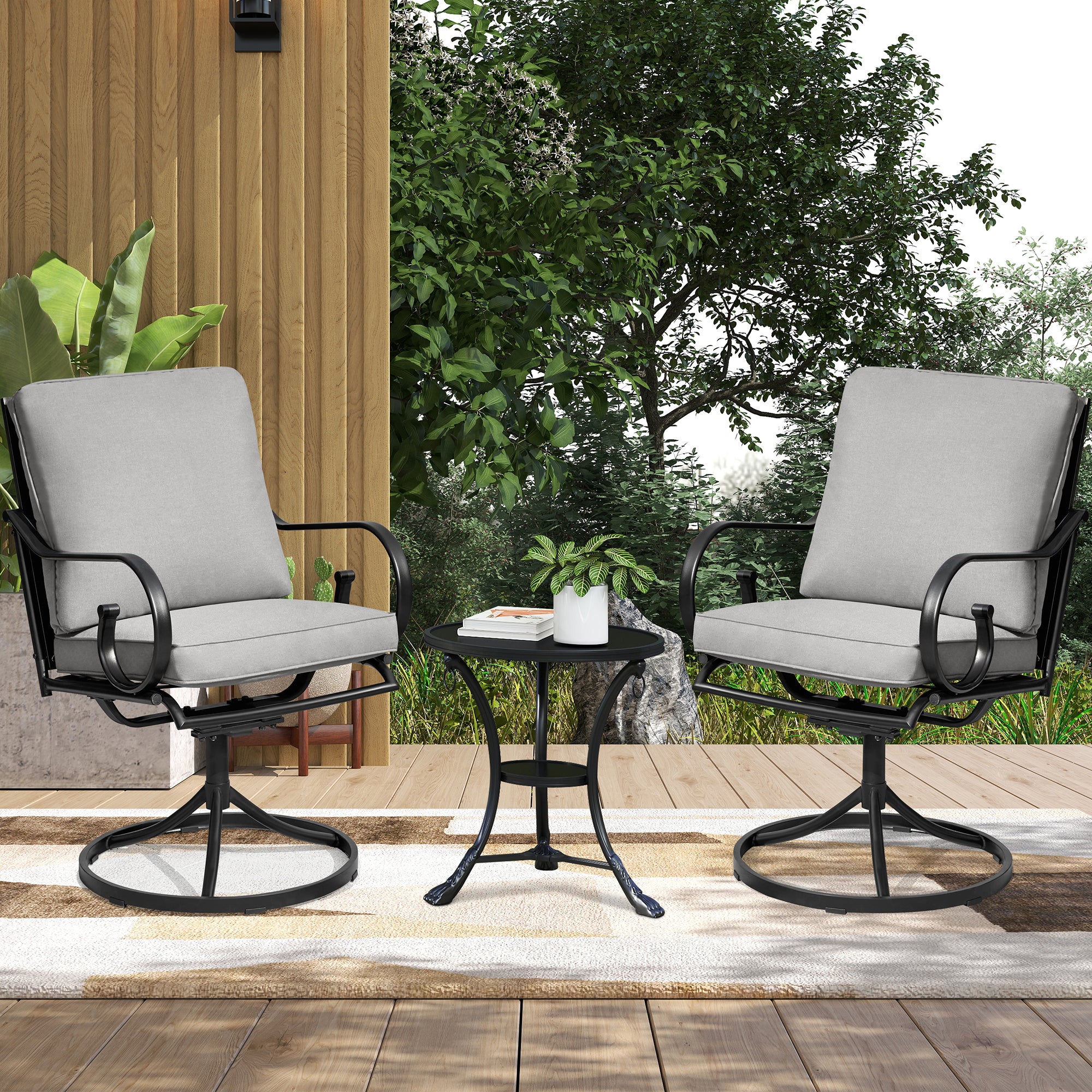 HOMREST  Patio Swivel Chair Set of 2, Outdoor Dining Chairs with Cushions, Gray