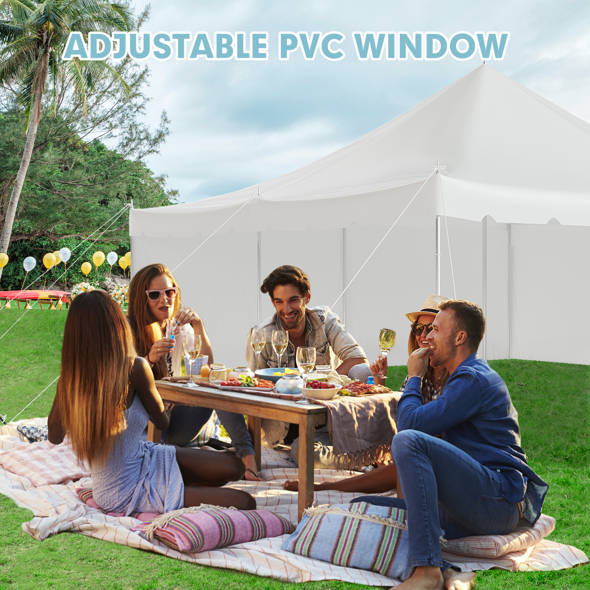 HOMREST 20x20ft Pole Party Tent Weekend Canopy Heavy Duty With Sidewalls 2 Doors Carry Bags PVC Fire Retardant Outdoor Canopies For 120 People Large Tents For Parties Events Weddings White