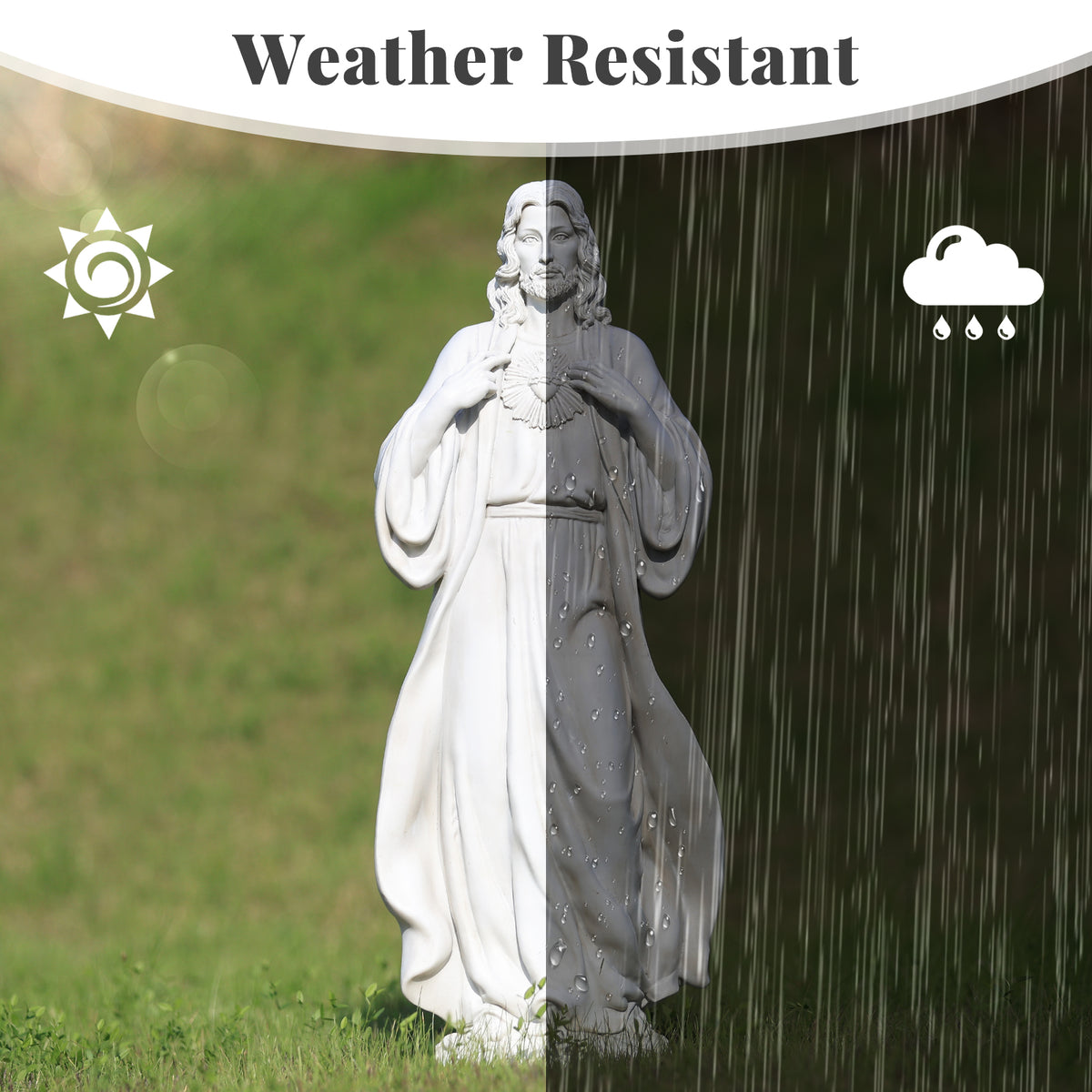 HOMREST 24.8'' Sacred Heart of Jesus Statue Hand-Painted Catholic Jesus Christ Figurine for Garden, Outdoor Yard, Patio, Lawn, Hallway, Religious Gift