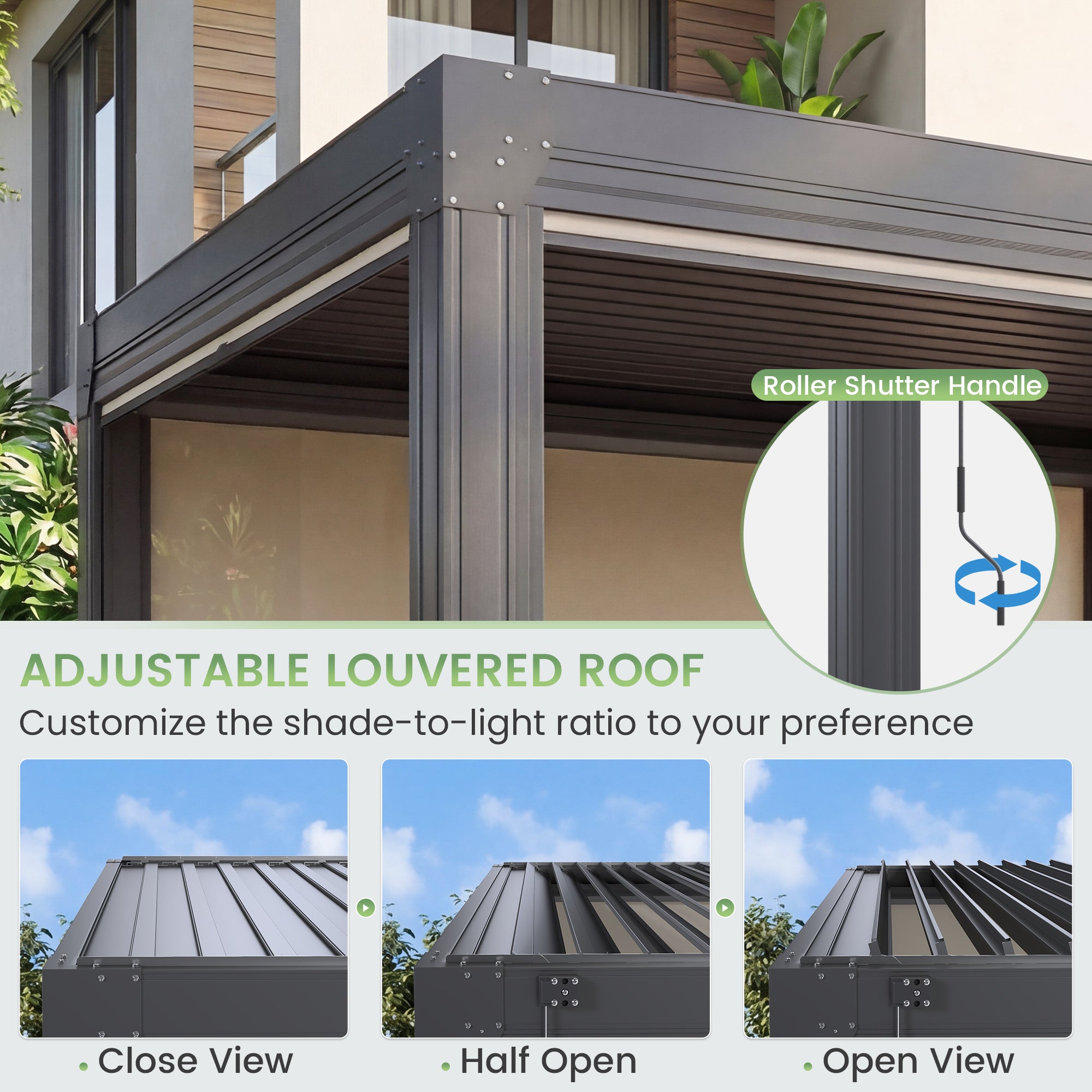 HOMREST 10' x 12' Louvered Pergola with Pull-Down Screens, Aluminum Outdoor Pergola with Retractable Roof for Patios, Decks & Backyards, Black