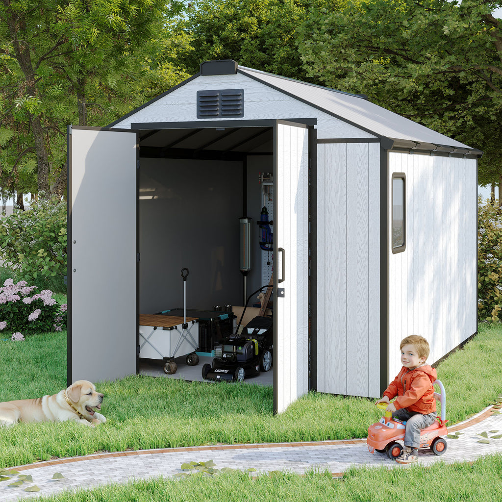 HOMREST 8x10 FT Outdoor Storage Shed, Heavy Duty with Floor & Air Vent for Bikes, Tools, Lawnmowers