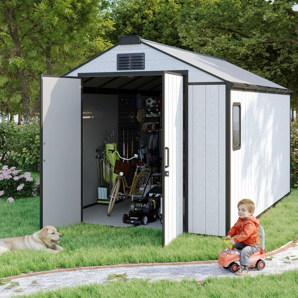 HOMREST 8x12 FT Outdoor Storage Shed, Heavy Duty with Floor & Air Vent for Bikes, Tools, Lawnmowers