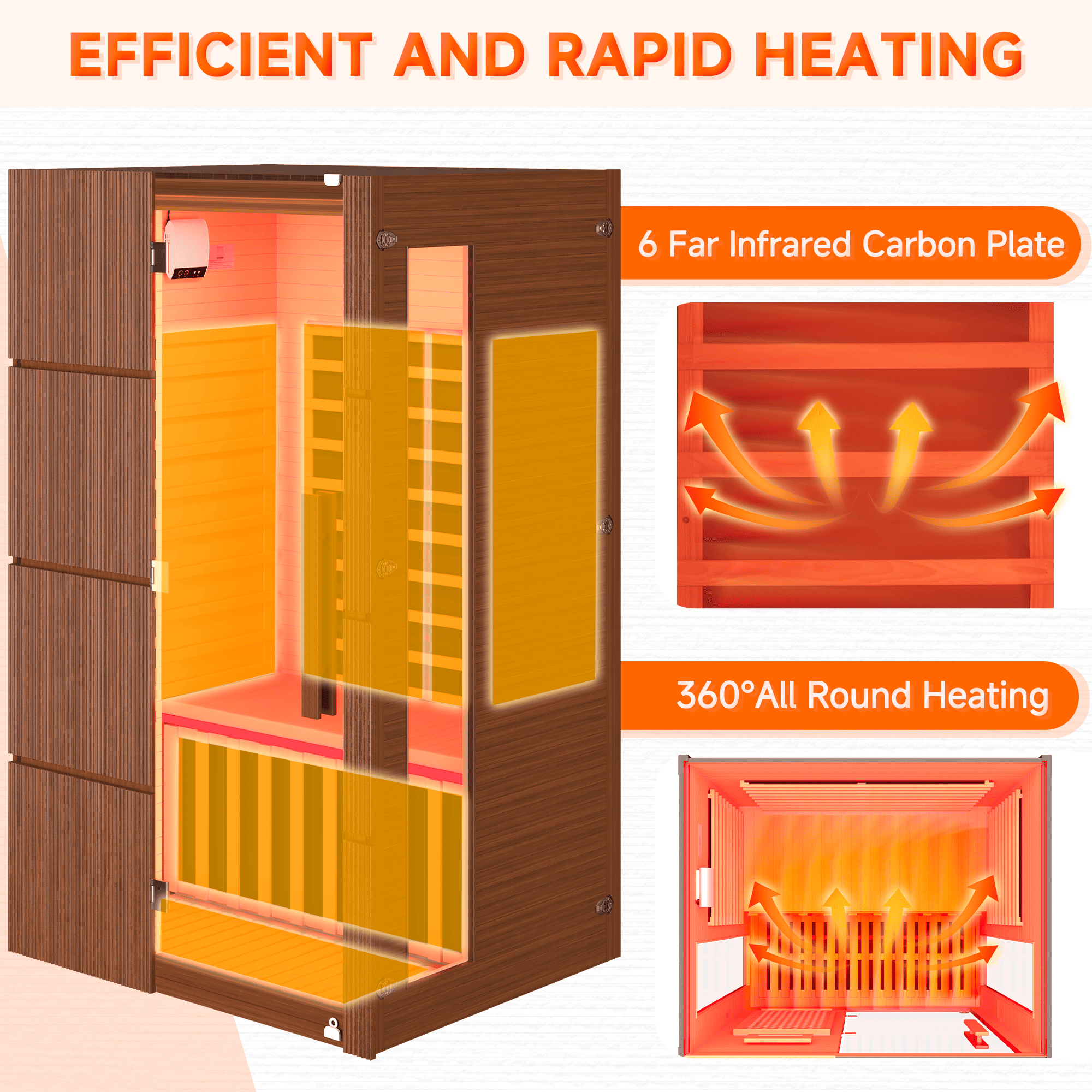 HOMREST 2-Person Indoor Infrared Sauna for Home, Far Infrared Sauna with Red Light Therapy, Chromotherapy Lighting, 6 Carbon Heaters & Bluetooth Speaker, Walnut