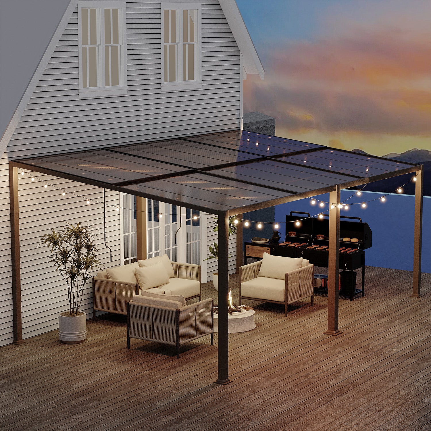 HOMREST 12' x 20' Lean to Gazebo, Heavy Duty Patio Gazebo with Adjustable Polycarbonate Roof, Hardtop Wall Mounted Gazebo with Metal Frame, Outdoor Pergola for Deck, Porch, Garden, Backyard