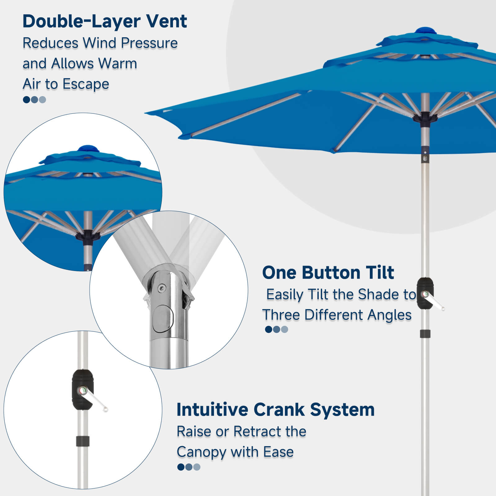 Homrest 9FT 3-Tier Aluminum Patio Umbrella, Fade-Resistant with Push Tilt, 8 Sturdy Aluminum Ribs,Royal Blue