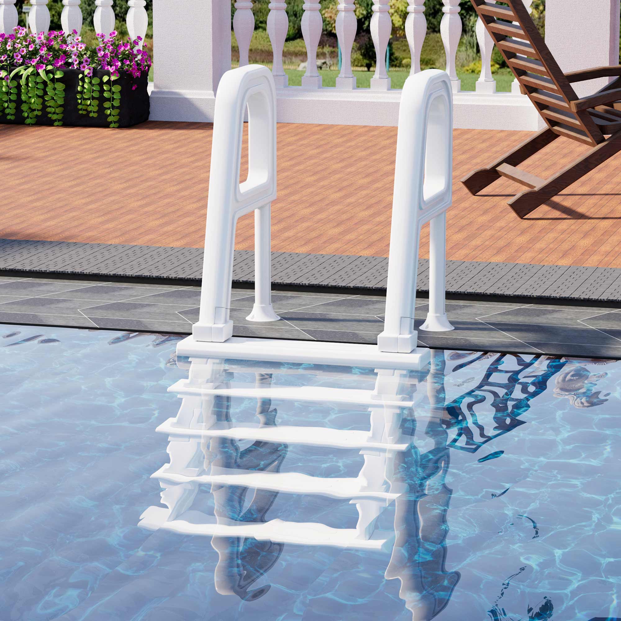 HOMREST Pool Ladder, 5-Step Pool Stairs with Double Handrails and Non-Slip Steps for 47“-54” Above Ground and In-Ground Pools, White