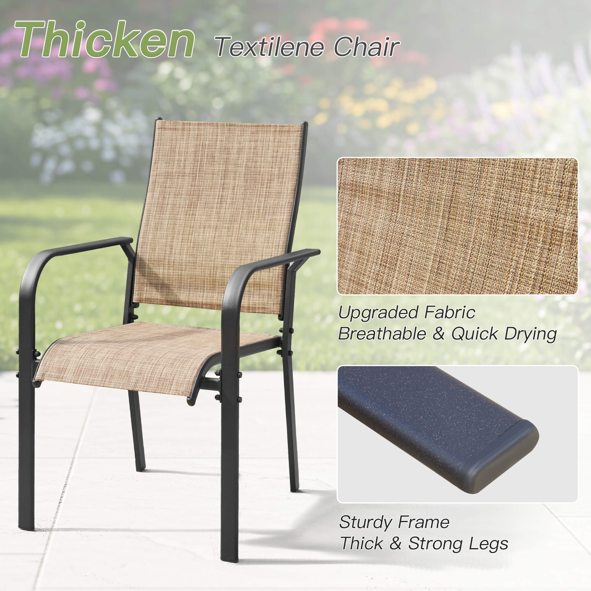 HOMREST 9 Piece Patio Dining Set, Outdoor Dining Table And Chairs Set For 8, 8 PVC-coated polyester Chairs, 1 Iron Square Table With Adjustable Umbrella Hole (1.57"-1.97"), Brown