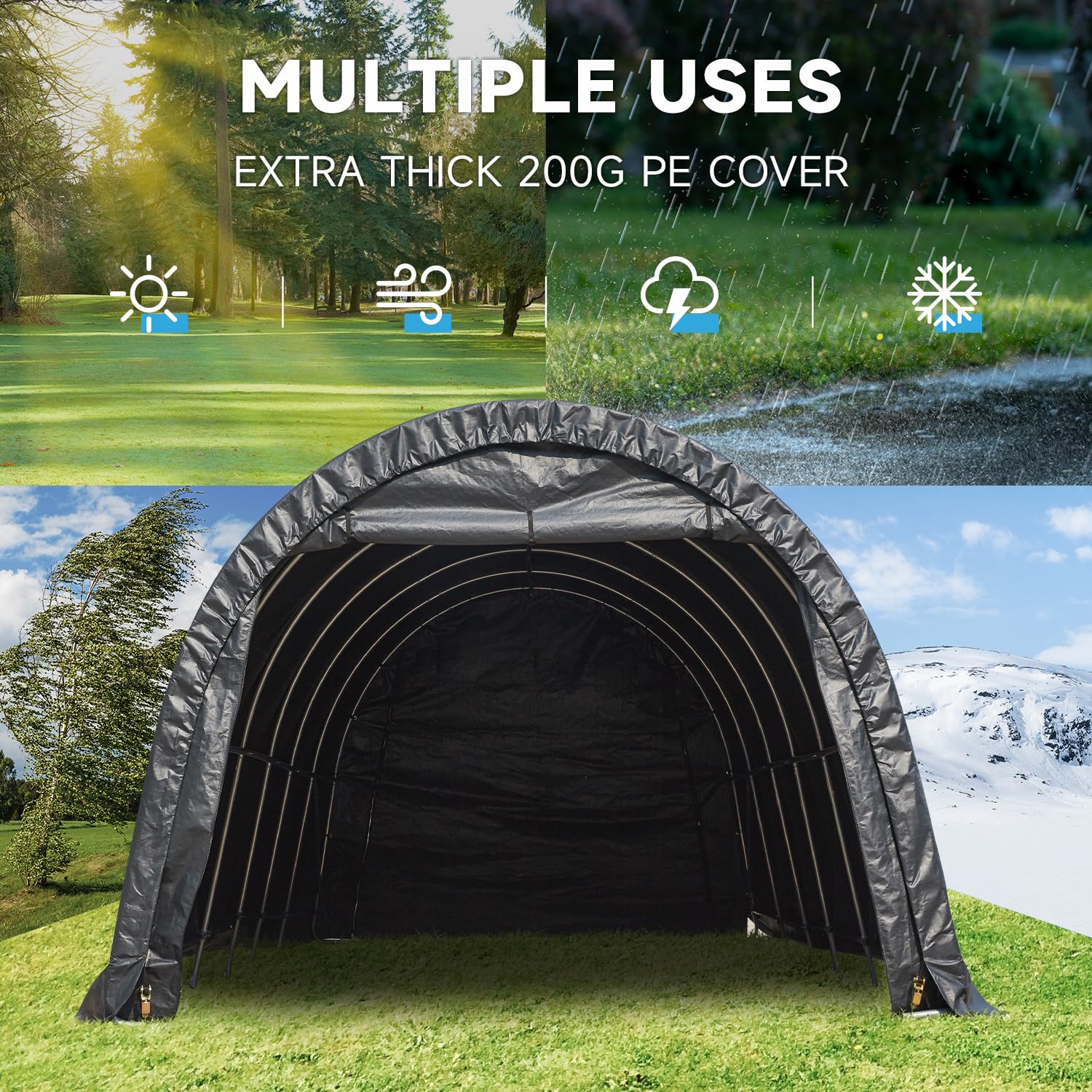 HOMREST 12 x 24 FT Heavy Duty Carport, Portable Garage with All-Steel Metal Frame and Round Style Roof, Anti-Snow Car Canopy Outdoor Storage Shelter for Car, Truck, Boat