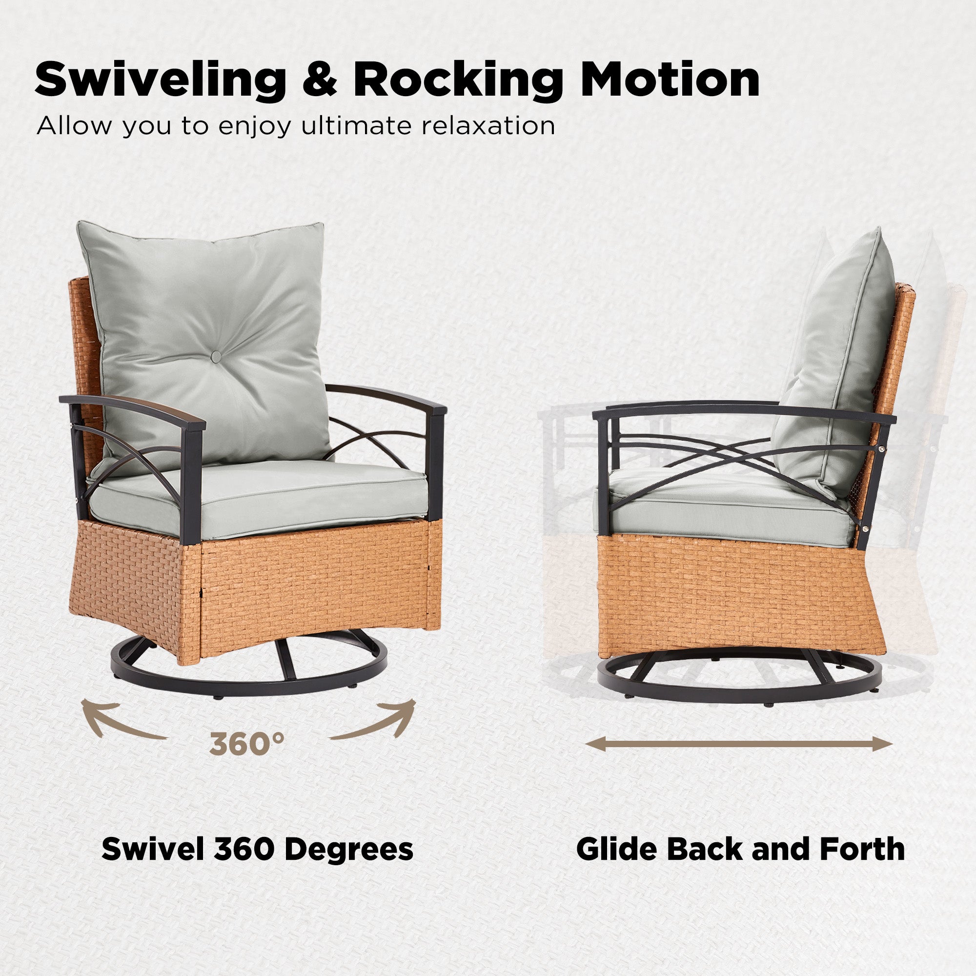 HOMREST 3-Piece Patio Swivel Rocker Set with Rattan Coffee Table, Gray