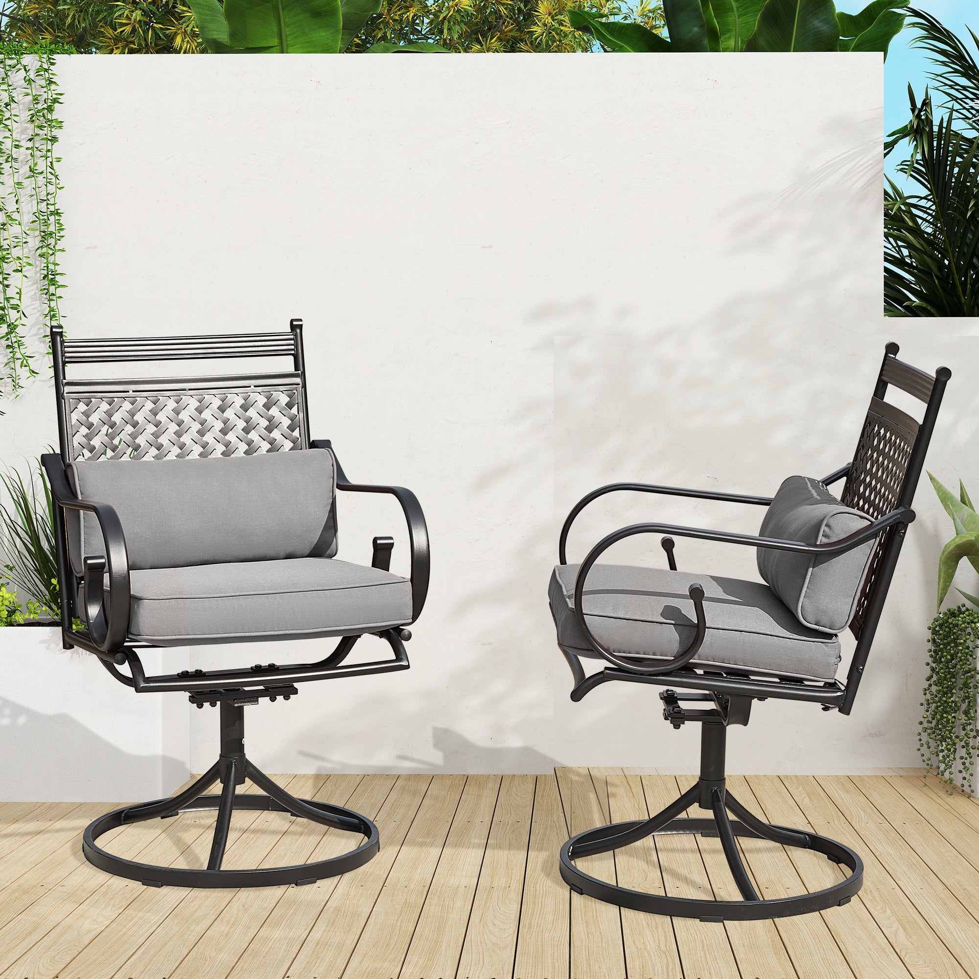 homrest Patio Swivel Chair Set of 2, Outdoor Dining Chairs with Cushions for Porch, Deck, and Garden, Gray